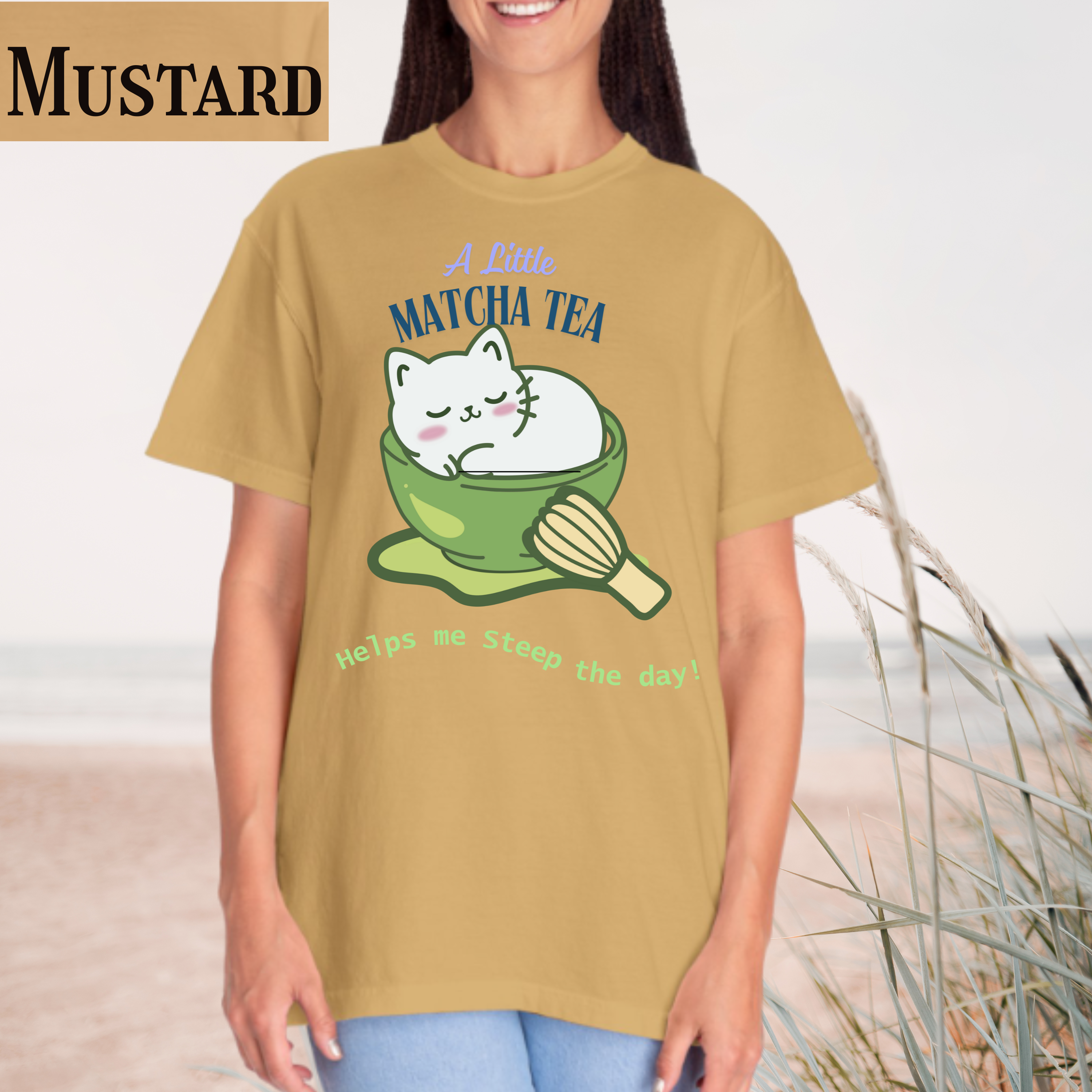 Matcha Cat T-Shirt — "A Little Matcha Tea" Cute Cat in Bowl Graphic Tee product thumbnail image Matcha Cat T-Shirt — "A Little Matcha Tea" Cute Cat in Bowl Graphic Tee product thumbnail image