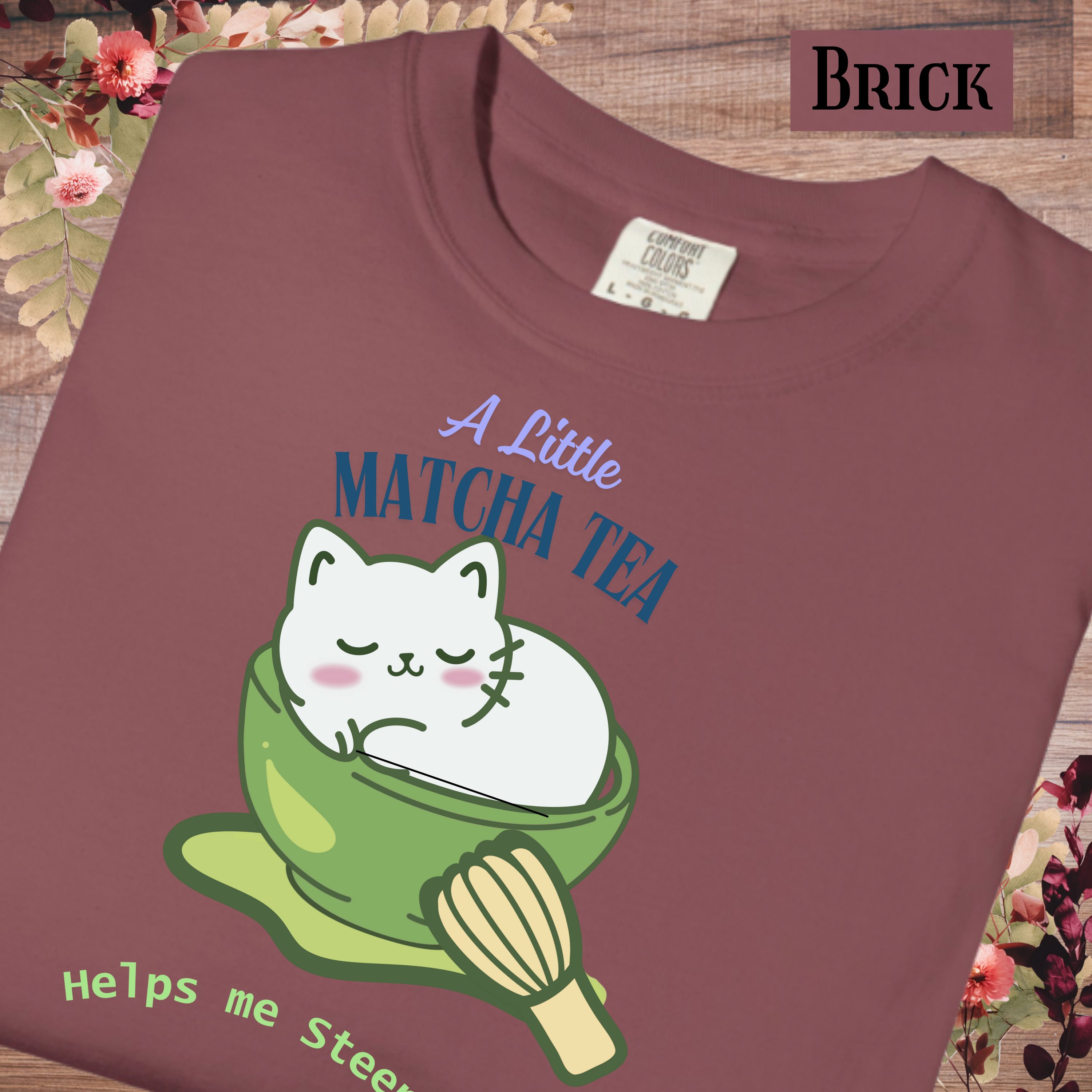 Matcha Cat T-Shirt — "A Little Matcha Tea" Cute Cat in Bowl Graphic Tee product thumbnail image