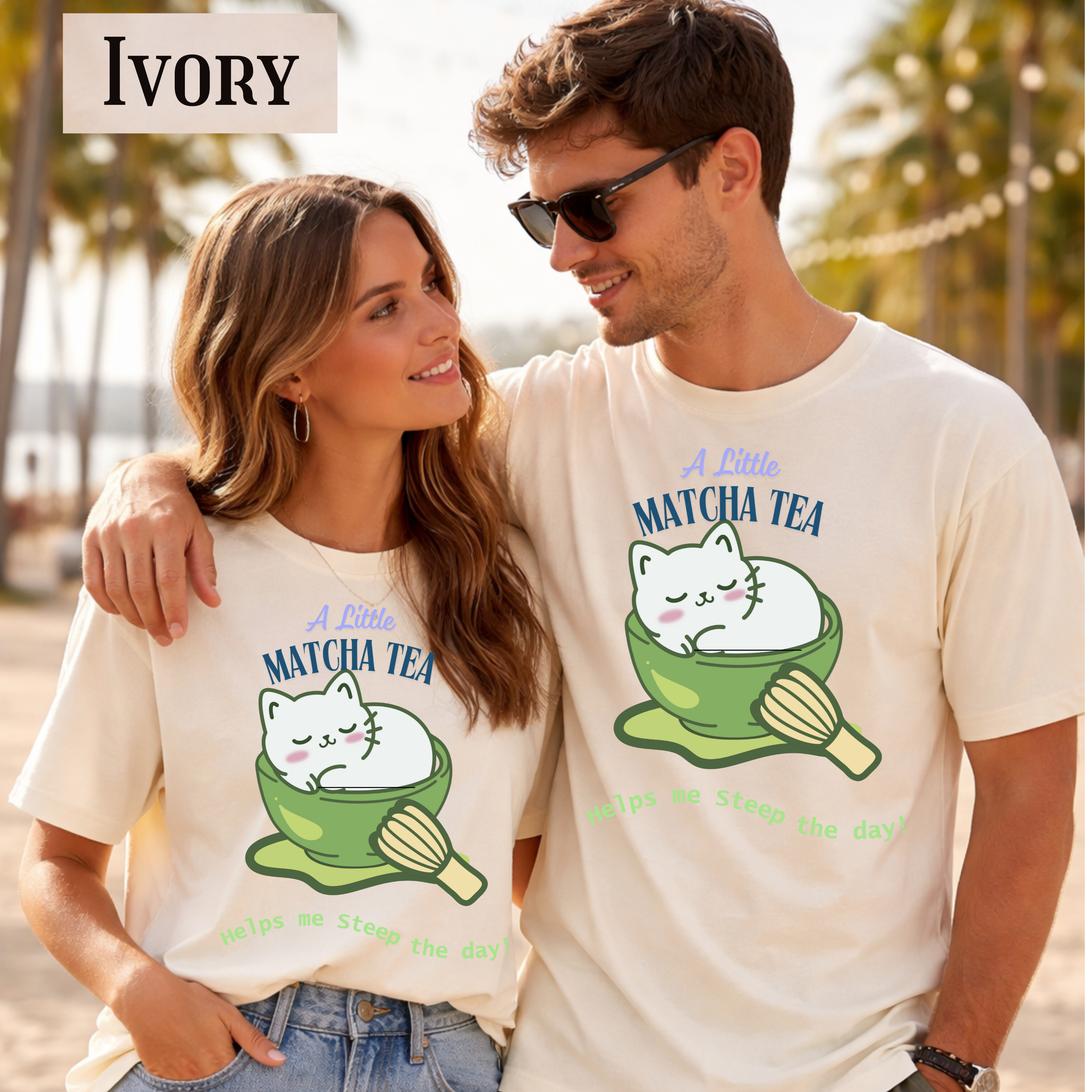 Matcha Cat T-Shirt — "A Little Matcha Tea" Cute Cat in Bowl Graphic Tee product thumbnail image Matcha Cat T-Shirt — "A Little Matcha Tea" Cute Cat in Bowl Graphic Tee product thumbnail image