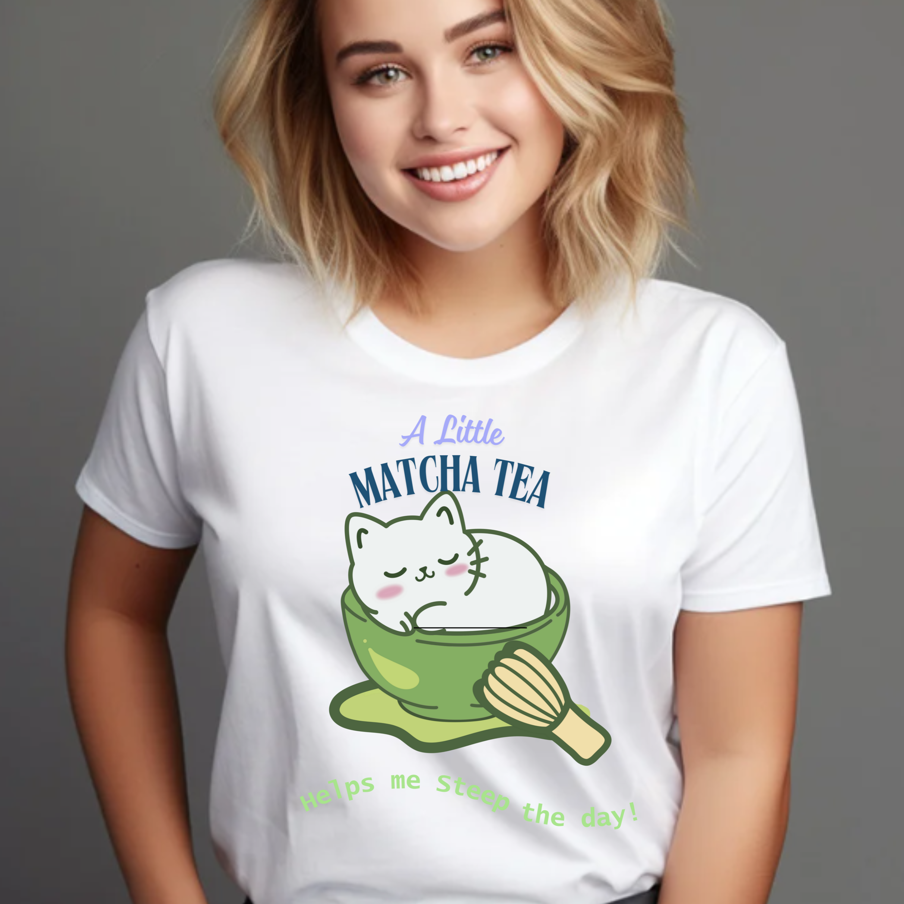 Matcha Cat T-Shirt — "A Little Matcha Tea" Cute Cat in Bowl Graphic Tee product thumbnail image Matcha Cat T-Shirt — "A Little Matcha Tea" Cute Cat in Bowl Graphic Tee product thumbnail image