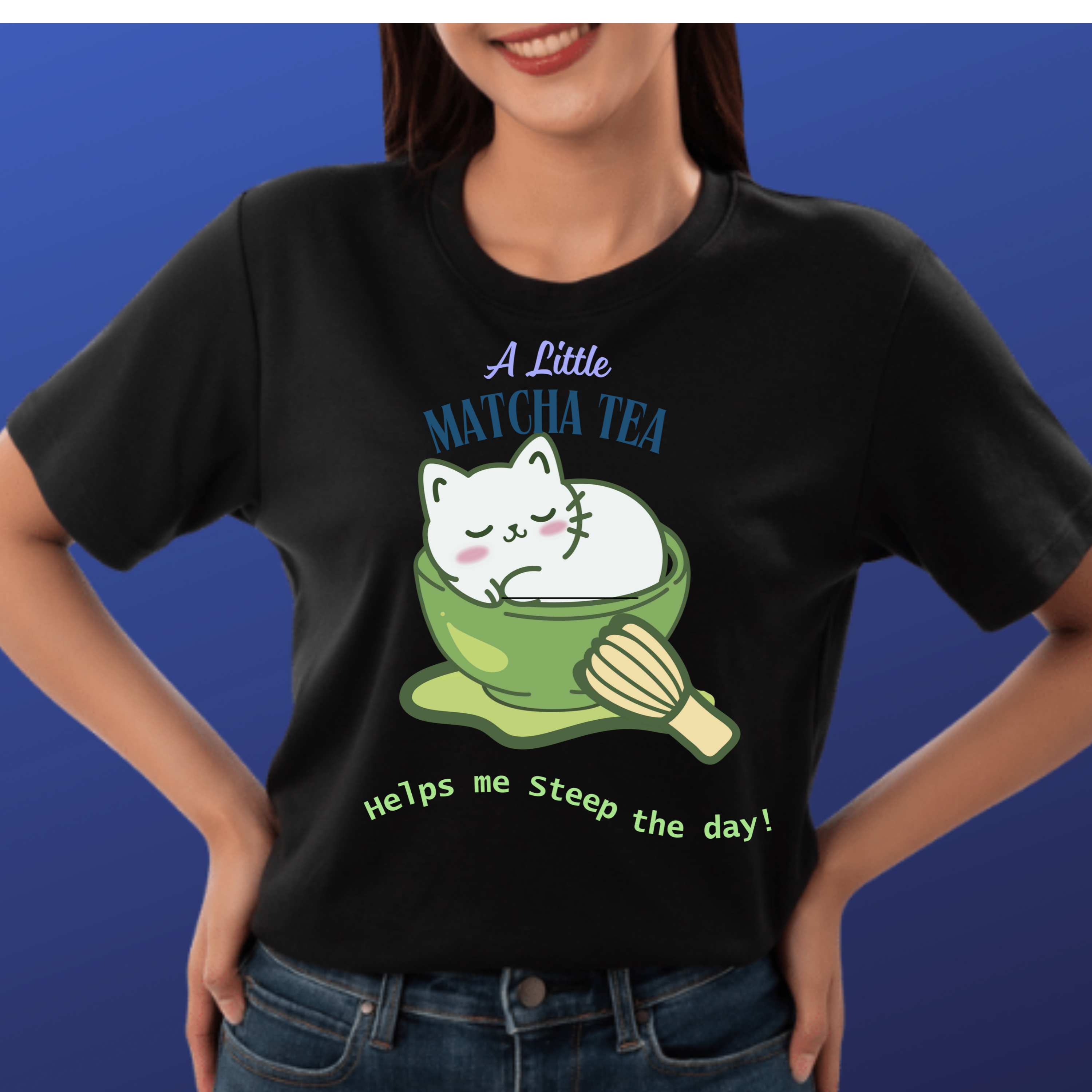 Matcha Cat T-Shirt — "A Little Matcha Tea" Cute Cat in Bowl Graphic Tee product thumbnail image Matcha Cat T-Shirt — "A Little Matcha Tea" Cute Cat in Bowl Graphic Tee product thumbnail image