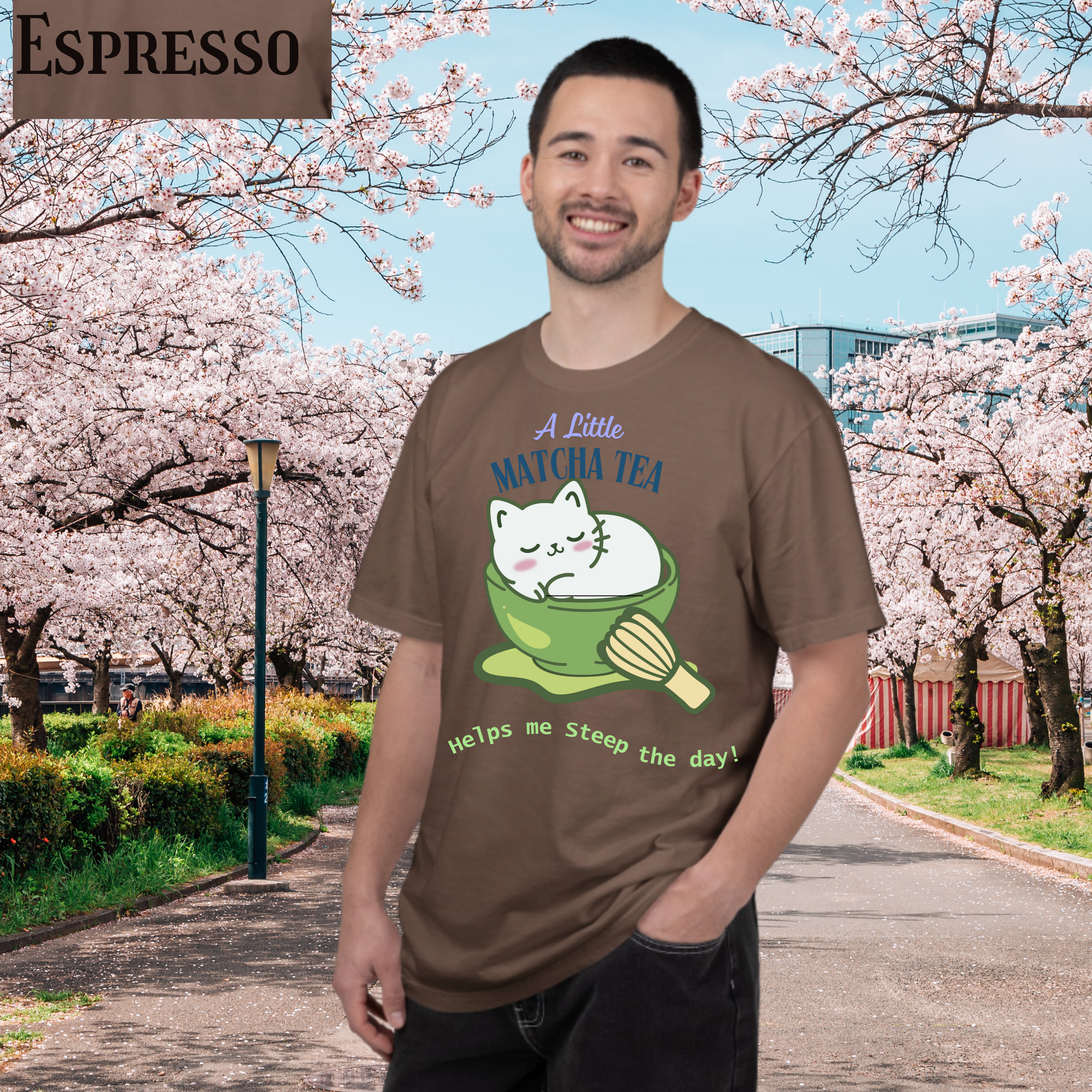Matcha Cat T-Shirt — "A Little Matcha Tea" Cute Cat in Bowl Graphic Tee product thumbnail image Matcha Cat T-Shirt — "A Little Matcha Tea" Cute Cat in Bowl Graphic Tee product thumbnail image