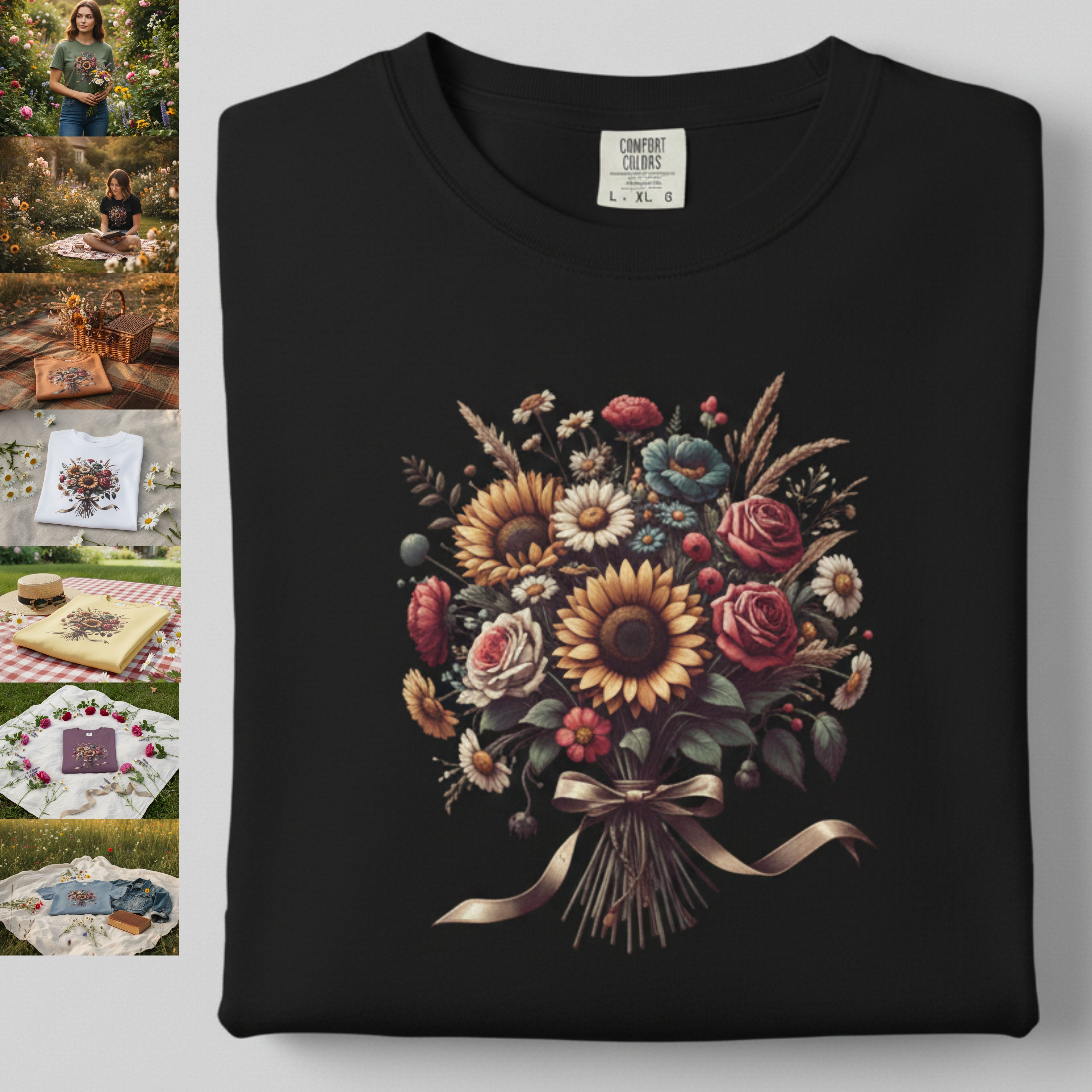 Floral Bouquet T-Shirt - Sunflower &amp; Wildflower Graphic T-Shirt product thumbnail image
