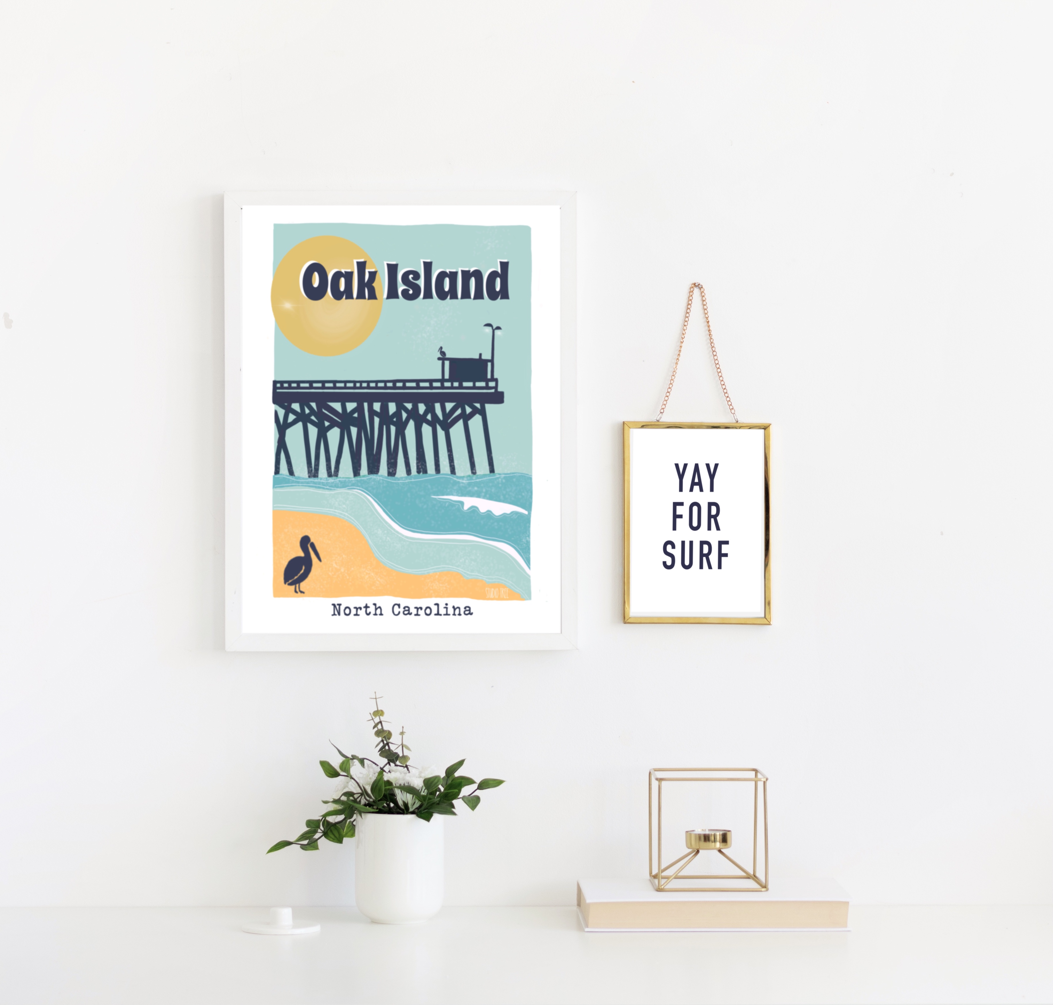Oak Island North Carolina Matte Poster — Retro Beach Pier Wall Art product thumbnail image