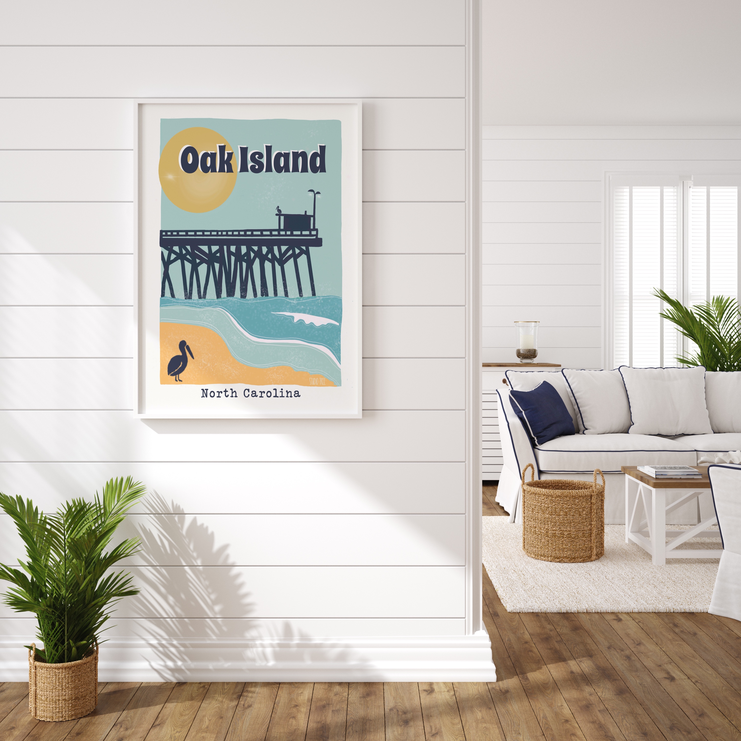 Oak Island North Carolina Matte Poster — Retro Beach Pier Wall Art product thumbnail image