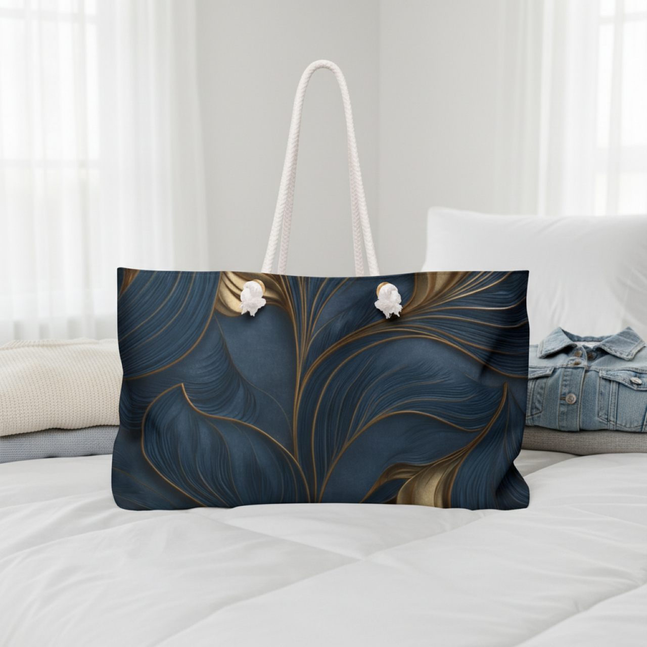 Weekender Bag - Luxe Navy &amp; Gold Floral Travel Tote