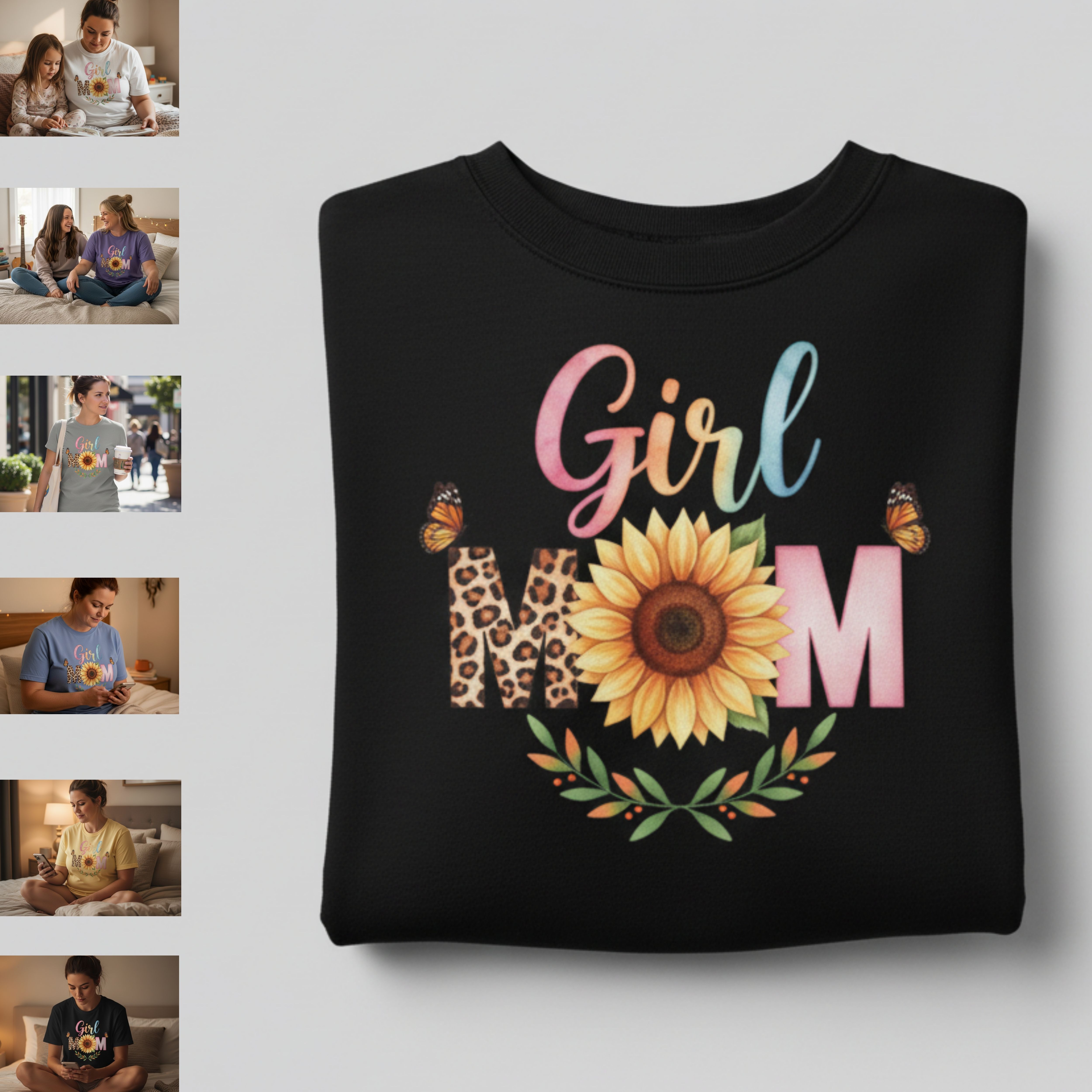 Girl Mom T-Shirt - Sunflower &amp; Leopard Print Mom Tee