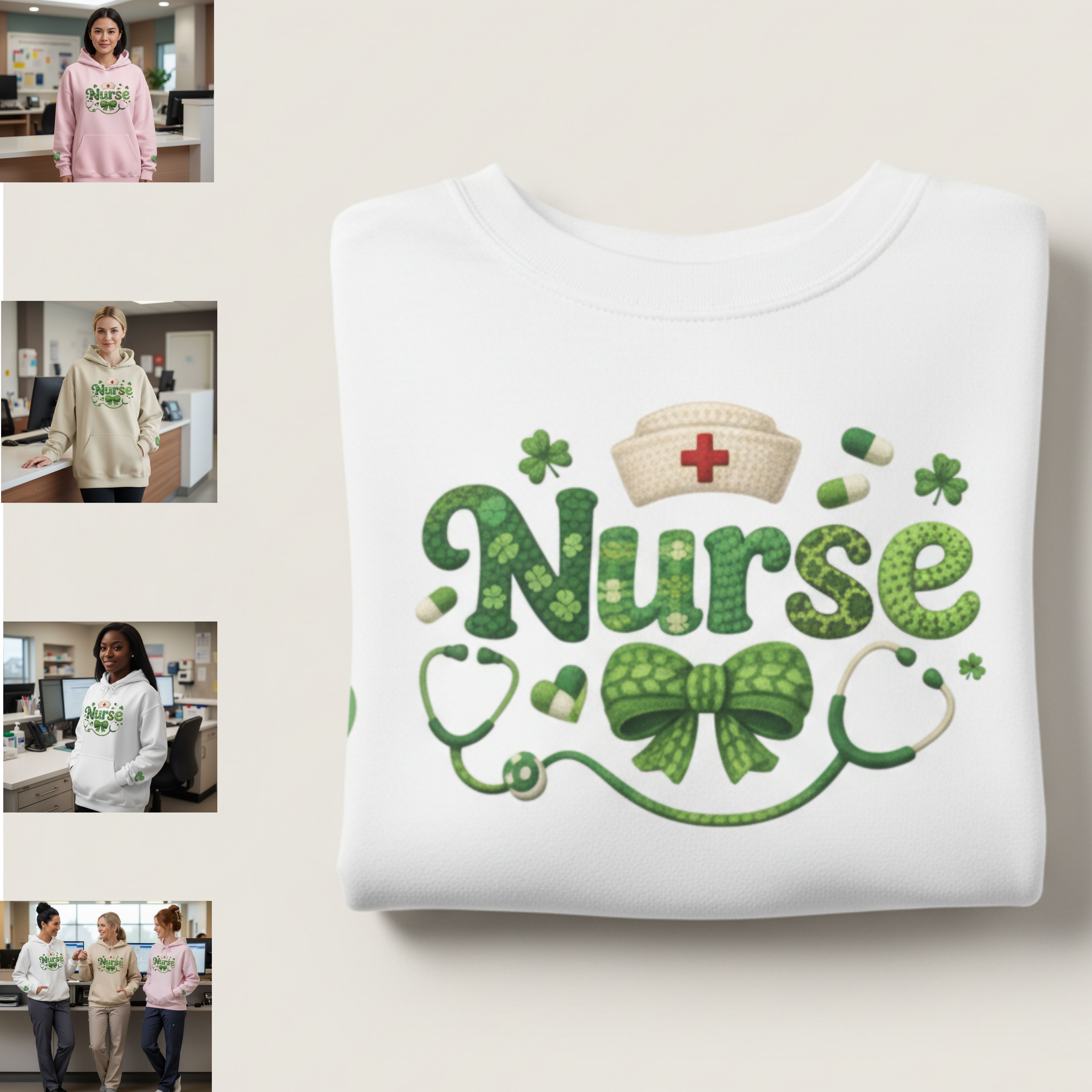 Nurse St. Patrick's Day Hoodie - Green Shamrock Nurse Design product thumbnail image