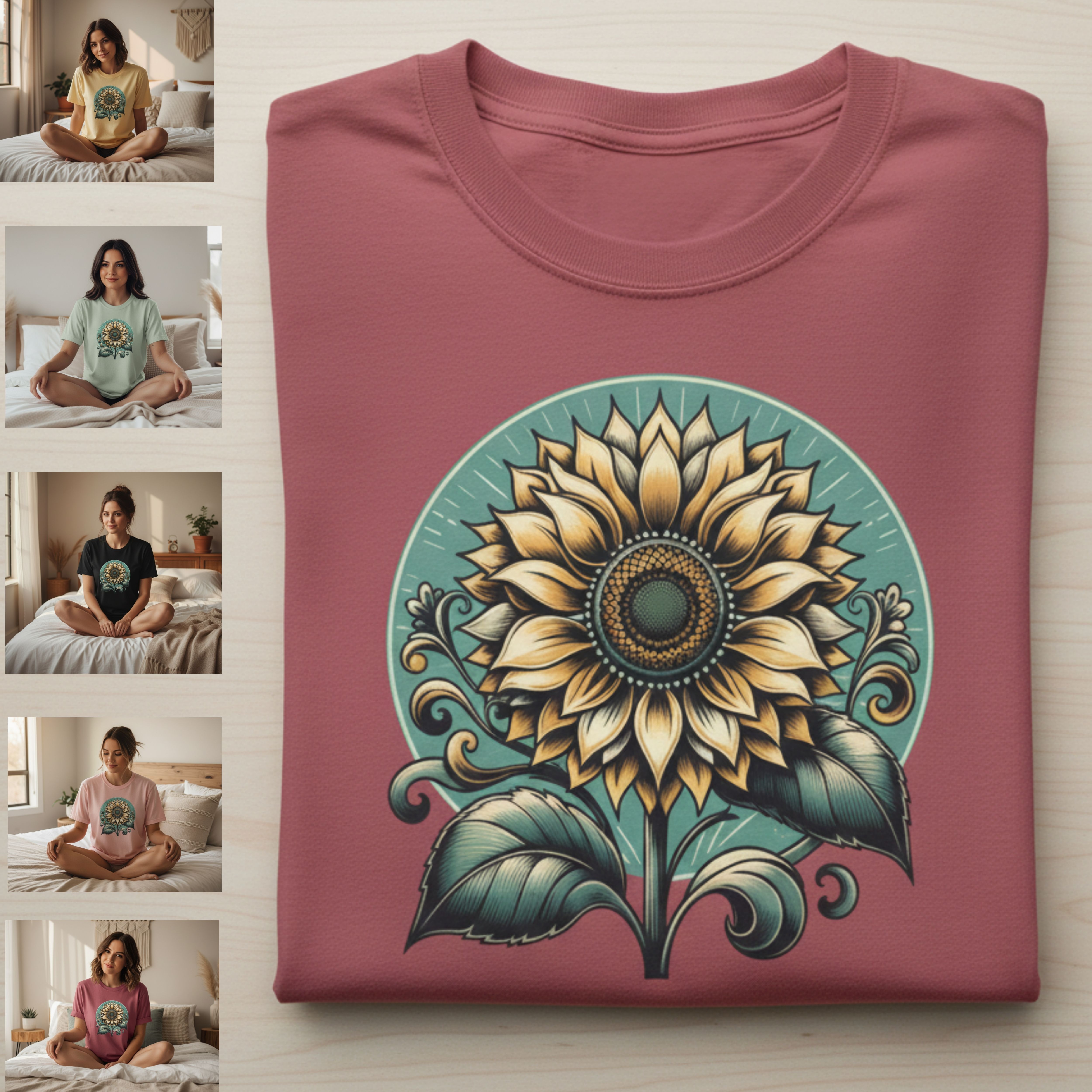Sunflower Crest T-Shirt — Vintage Floral Graphic Tee product thumbnail image Sunflower Crest T-Shirt — Vintage Floral Graphic Tee product thumbnail image