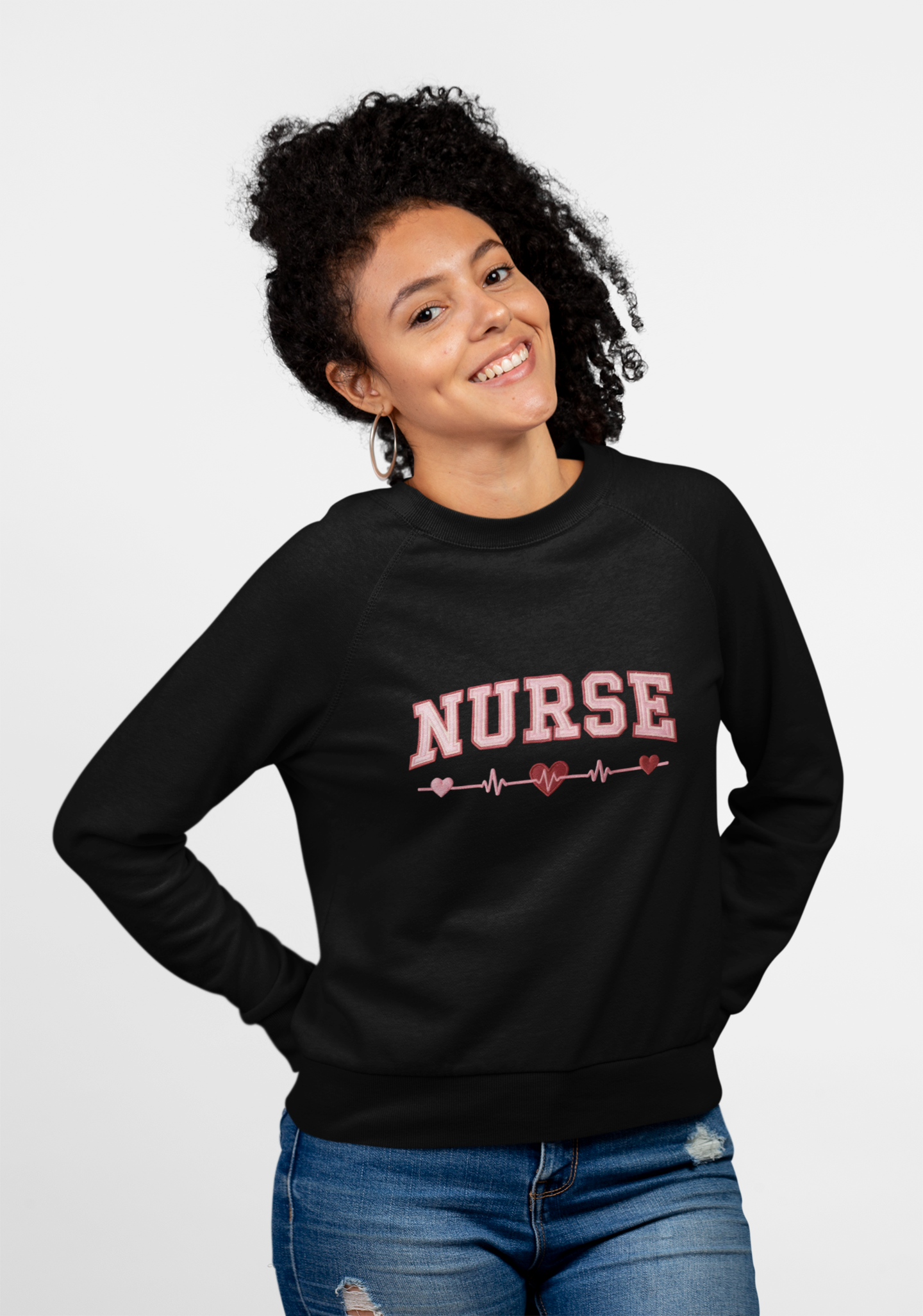Nurse Sweatshirt with Pink Heartbeat | Cozy Crewneck product thumbnail image Nurse Sweatshirt with Pink Heartbeat | Cozy Crewneck product thumbnail image