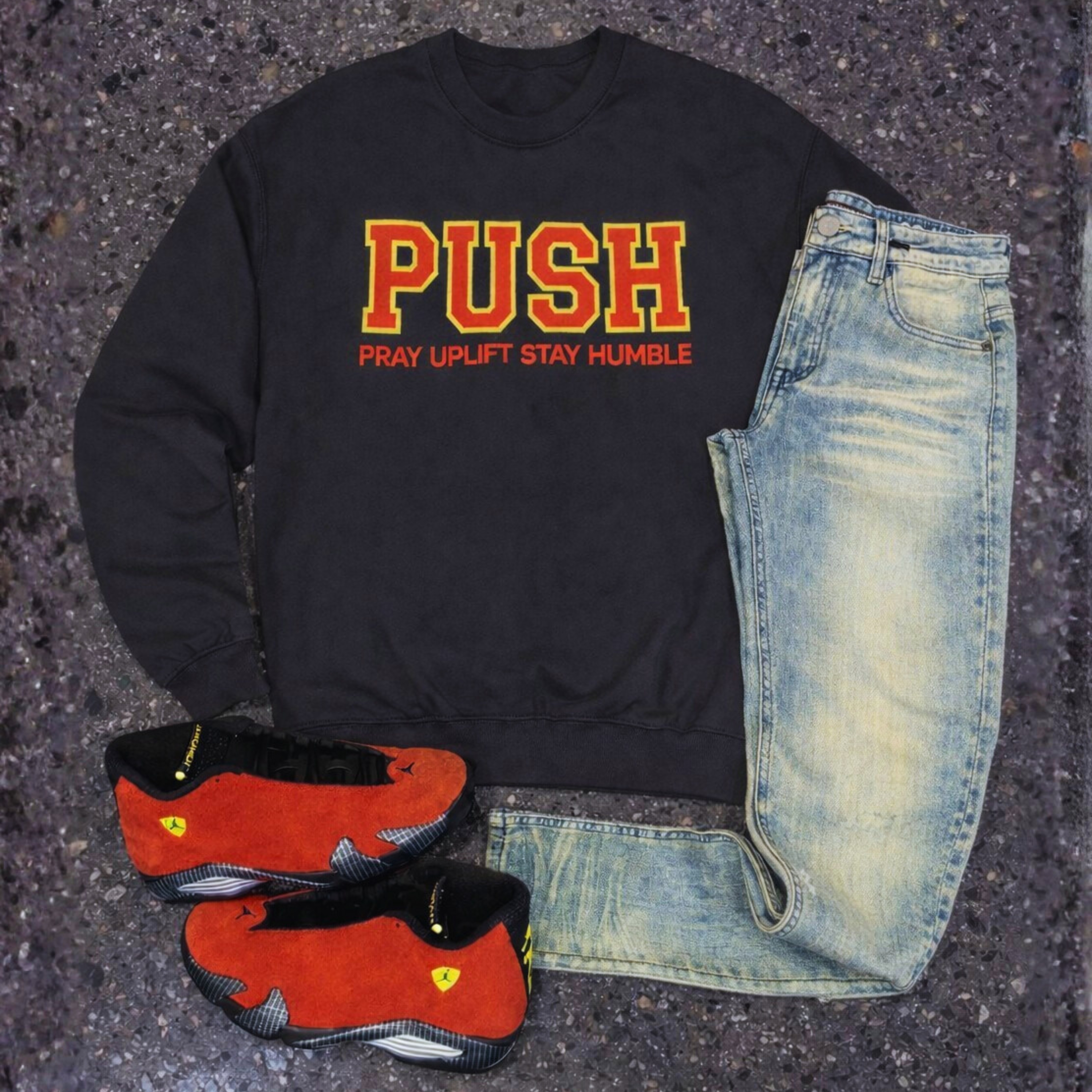 Unisex "PUSH" Rosso Corsa Edition/Jet Black Sweatshirt product thumbnail image