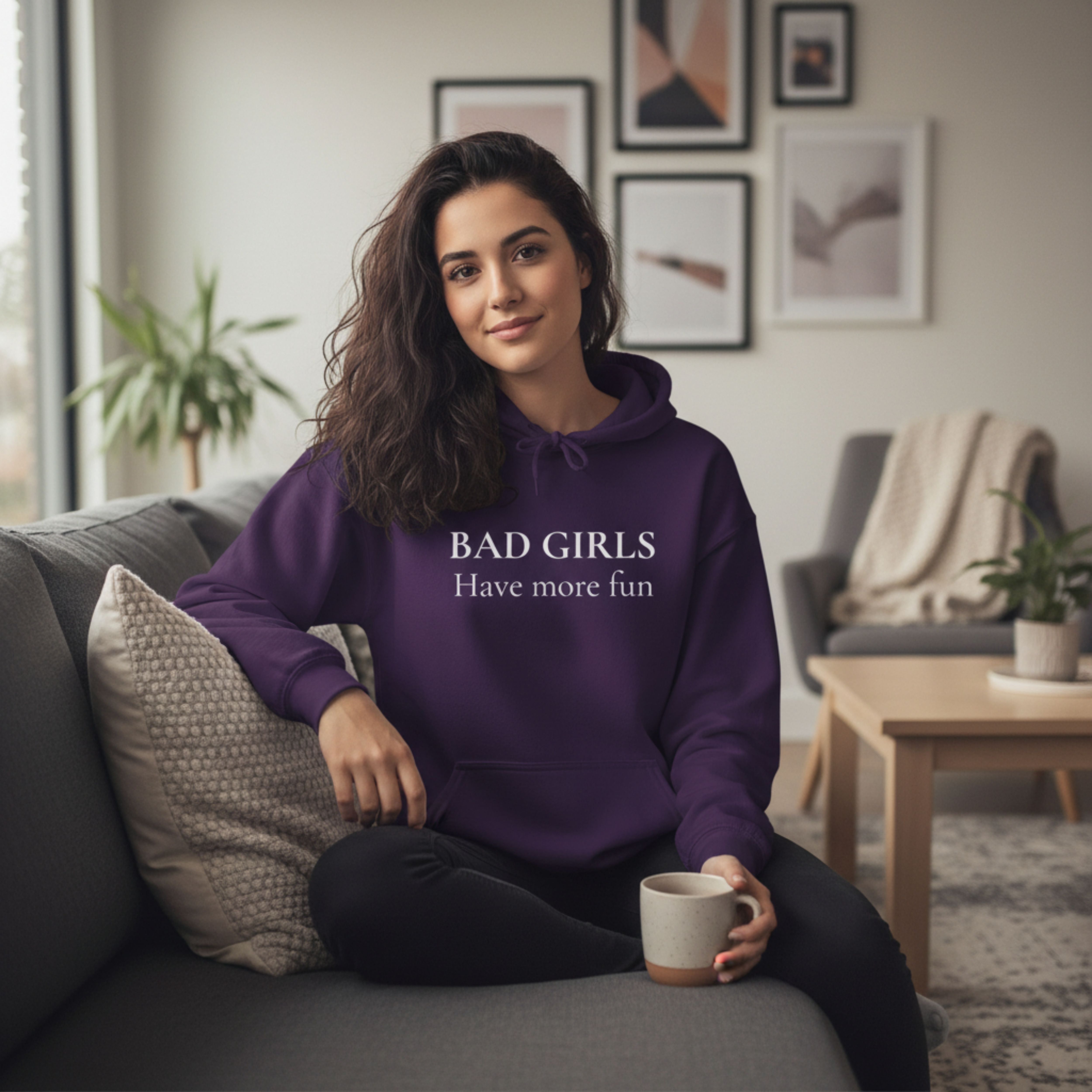 Bad Girls Have More Fun Hoodie – Minimal Feminine Slogan Sweatshirt product thumbnail image Bad Girls Have More Fun Hoodie – Minimal Feminine Slogan Sweatshirt product thumbnail image