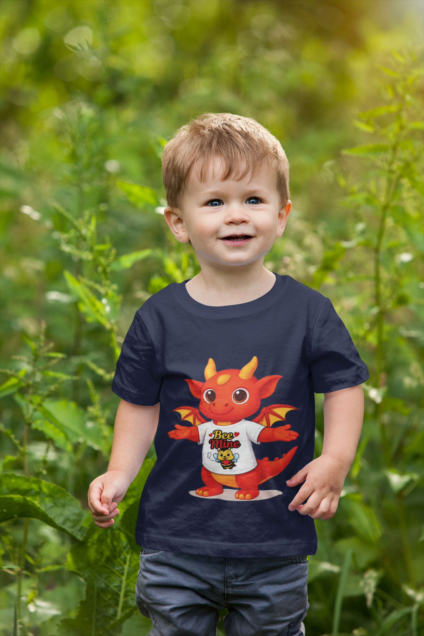 Toddler T-Shirt — Cute Red Dragon "Bee Mine" Valentine Tee product thumbnail image
