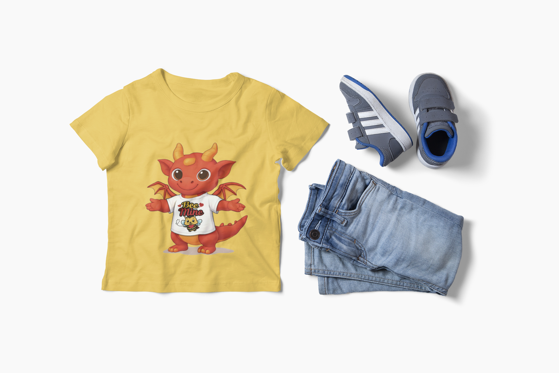 Toddler T-Shirt — Cute Red Dragon "Bee Mine" Valentine Tee
