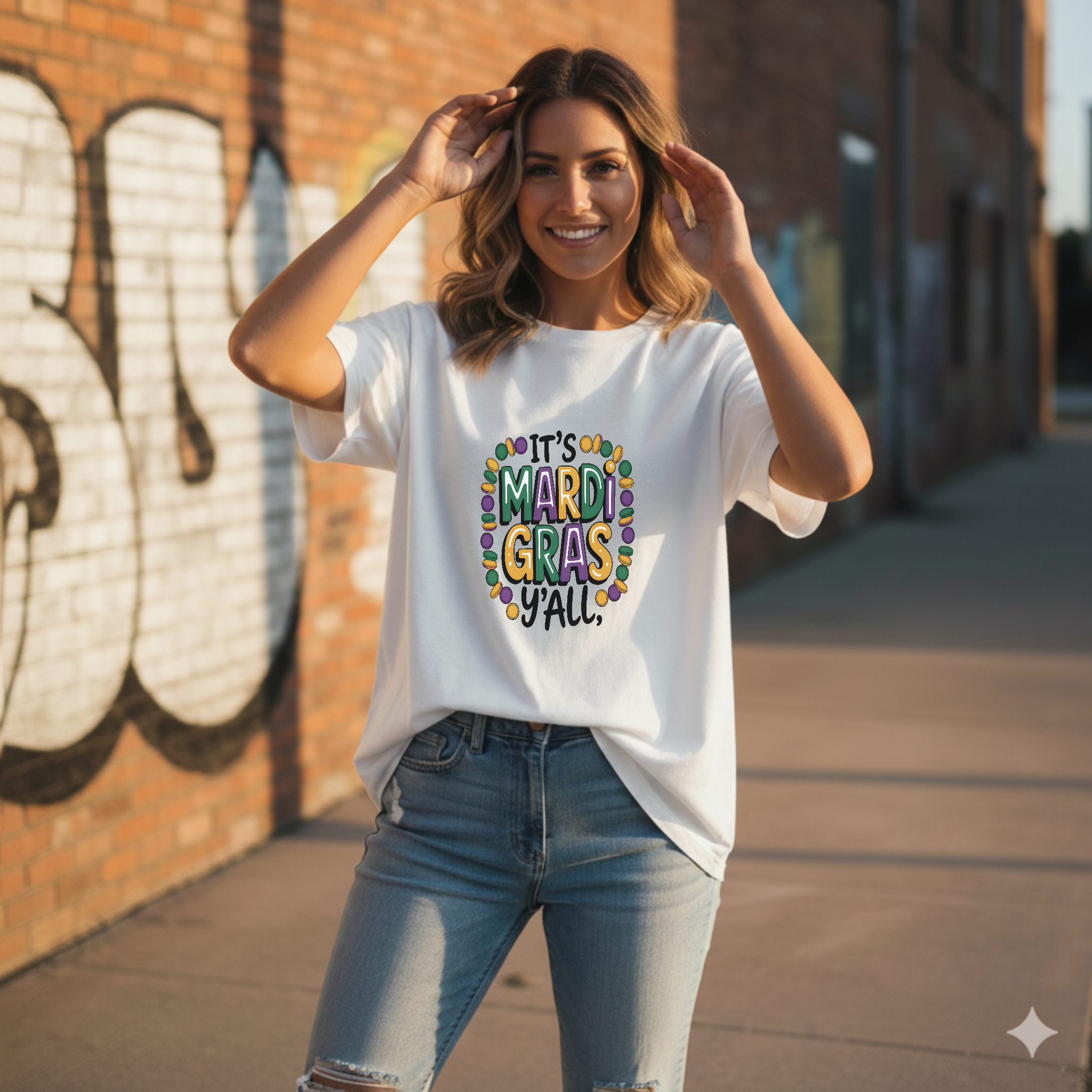 Mardi Gras Y'all T-Shirt | Retro Carnival Graphic Tee | Louisiana Festival  product thumbnail image