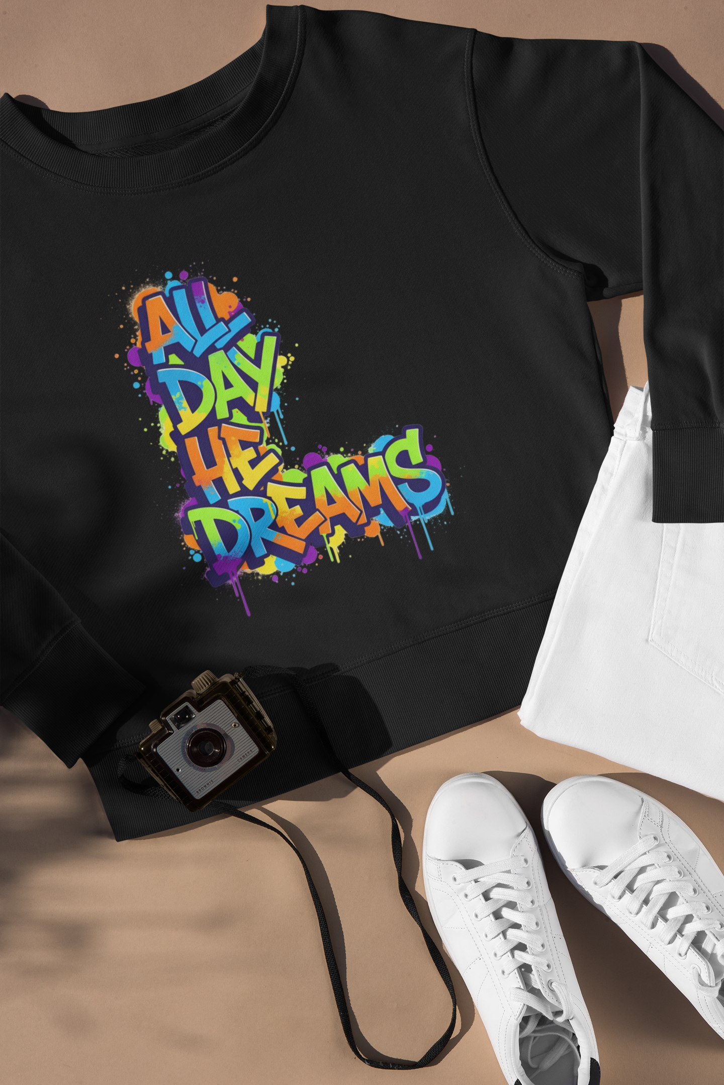 All Day He Dreams sweatshirt | Graffiti Streetwear Crewneck Unisex Graphic Sweatshirt product thumbnail image All Day He Dreams sweatshirt | Graffiti Streetwear Crewneck Unisex Graphic Sweatshirt product thumbnail image