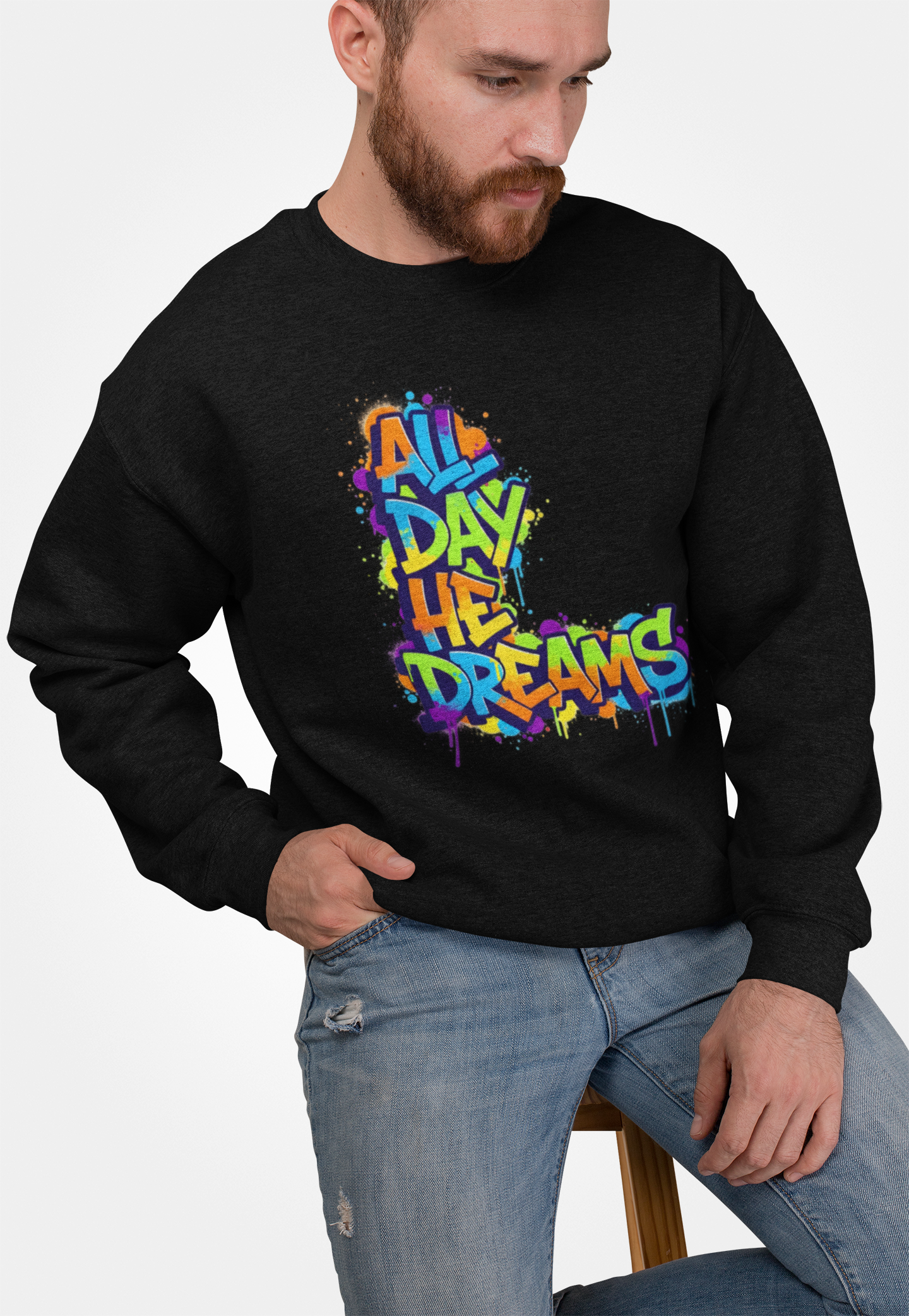 All Day He Dreams sweatshirt | Graffiti Streetwear Crewneck Unisex Graphic Sweatshirt product thumbnail image All Day He Dreams sweatshirt | Graffiti Streetwear Crewneck Unisex Graphic Sweatshirt product thumbnail image