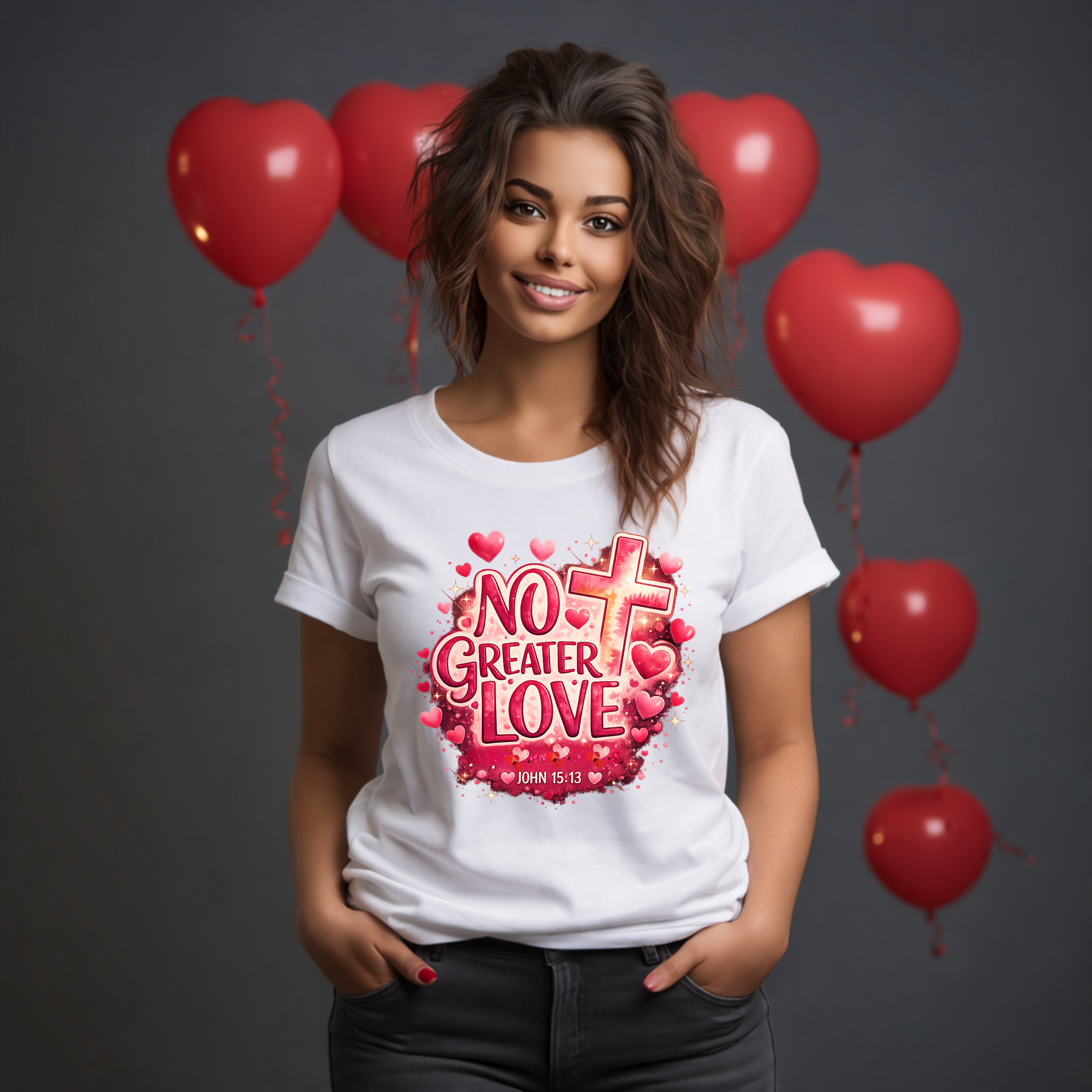 No Greater Love Christian Valentine’s Day T-Shirt – John 15:13 Faith Graphic Tee product thumbnail image