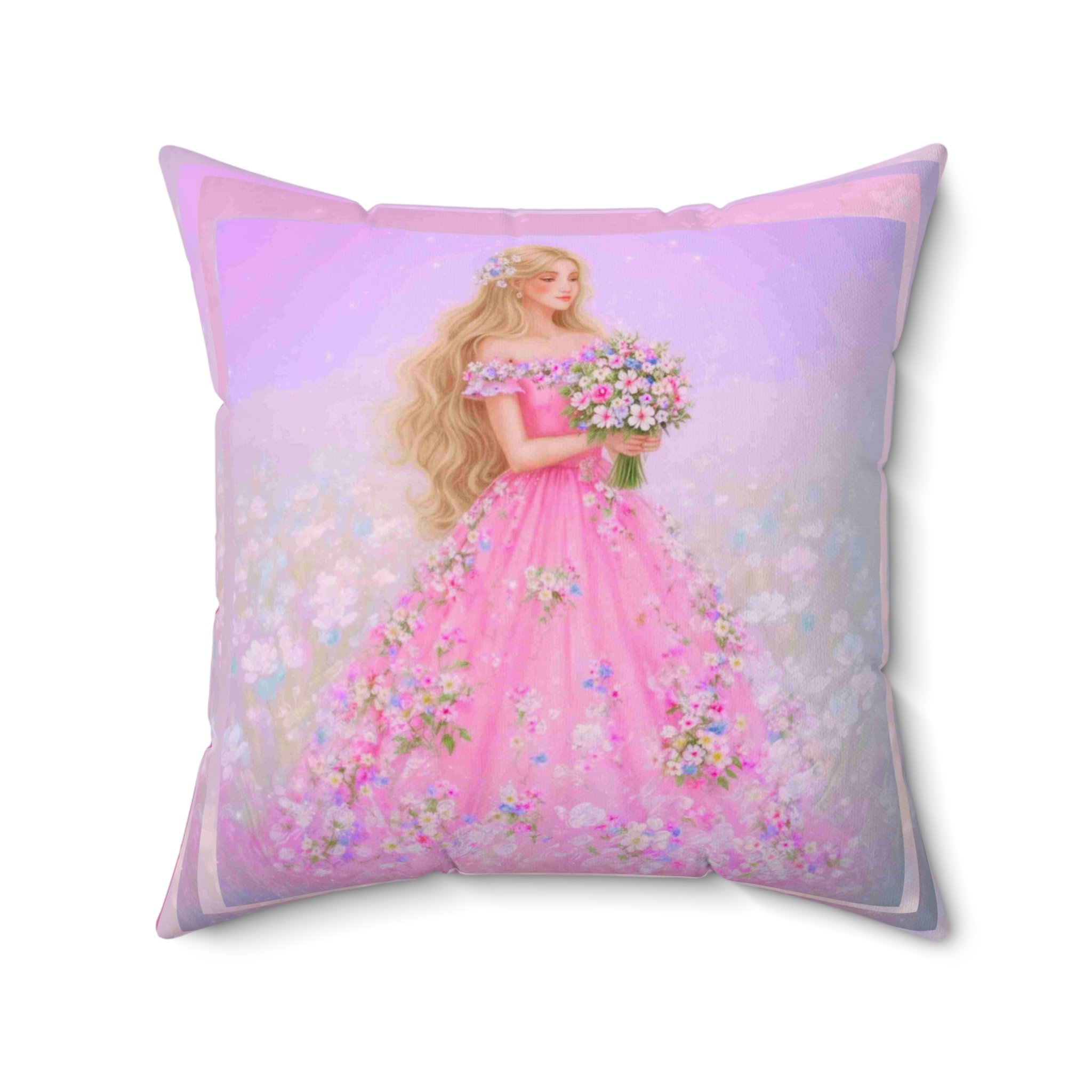 Blonde Princess in Pink Gown pillow | Floral Dress Decorative Pillow product thumbnail image Blonde Princess in Pink Gown pillow | Floral Dress Decorative Pillow product thumbnail image