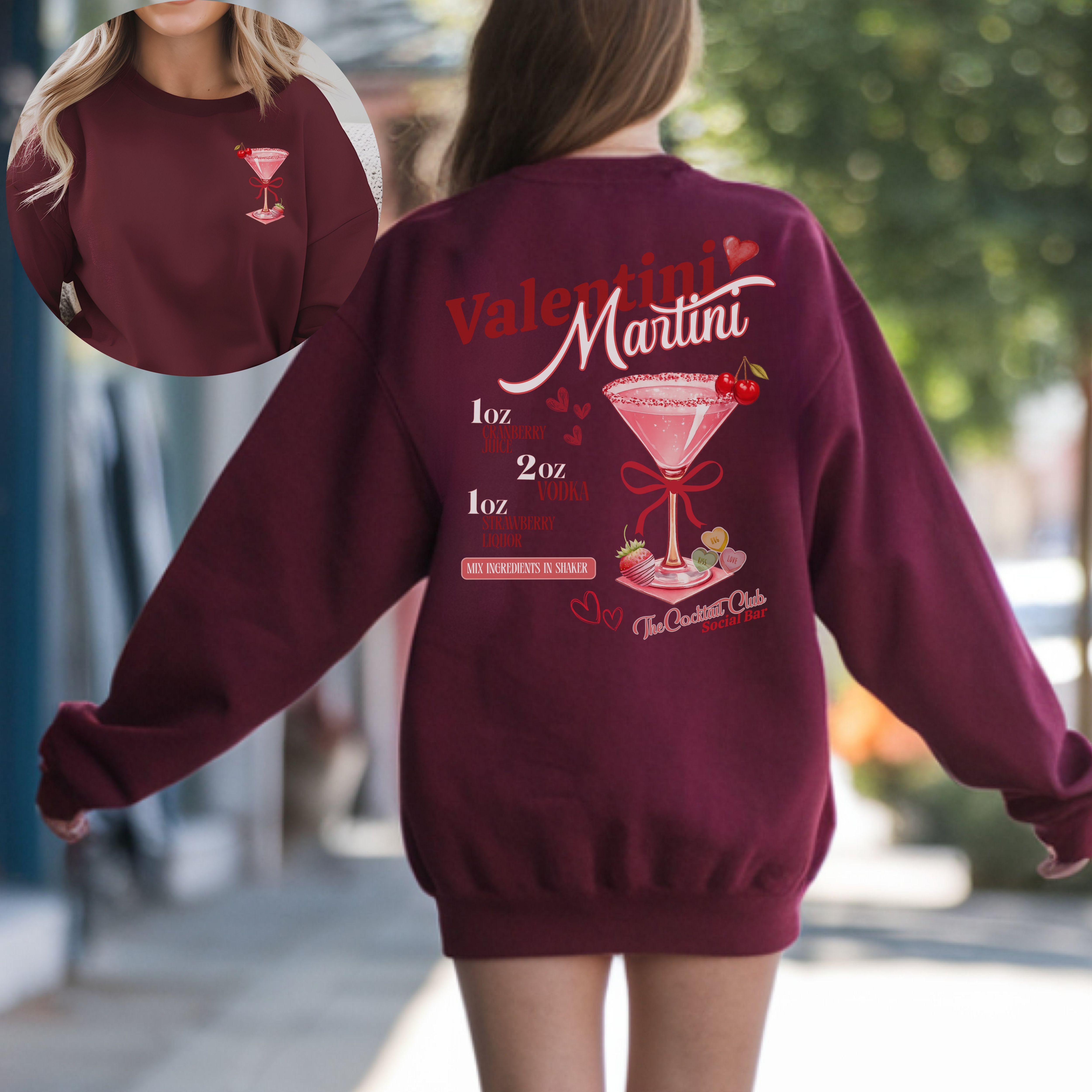 Valentini Martini Sweatshirt  Valentines Day Cocktail Crewneck Pink Martini Graphic Galentines Gift | Cozy Valentine Pullover product thumbnail image