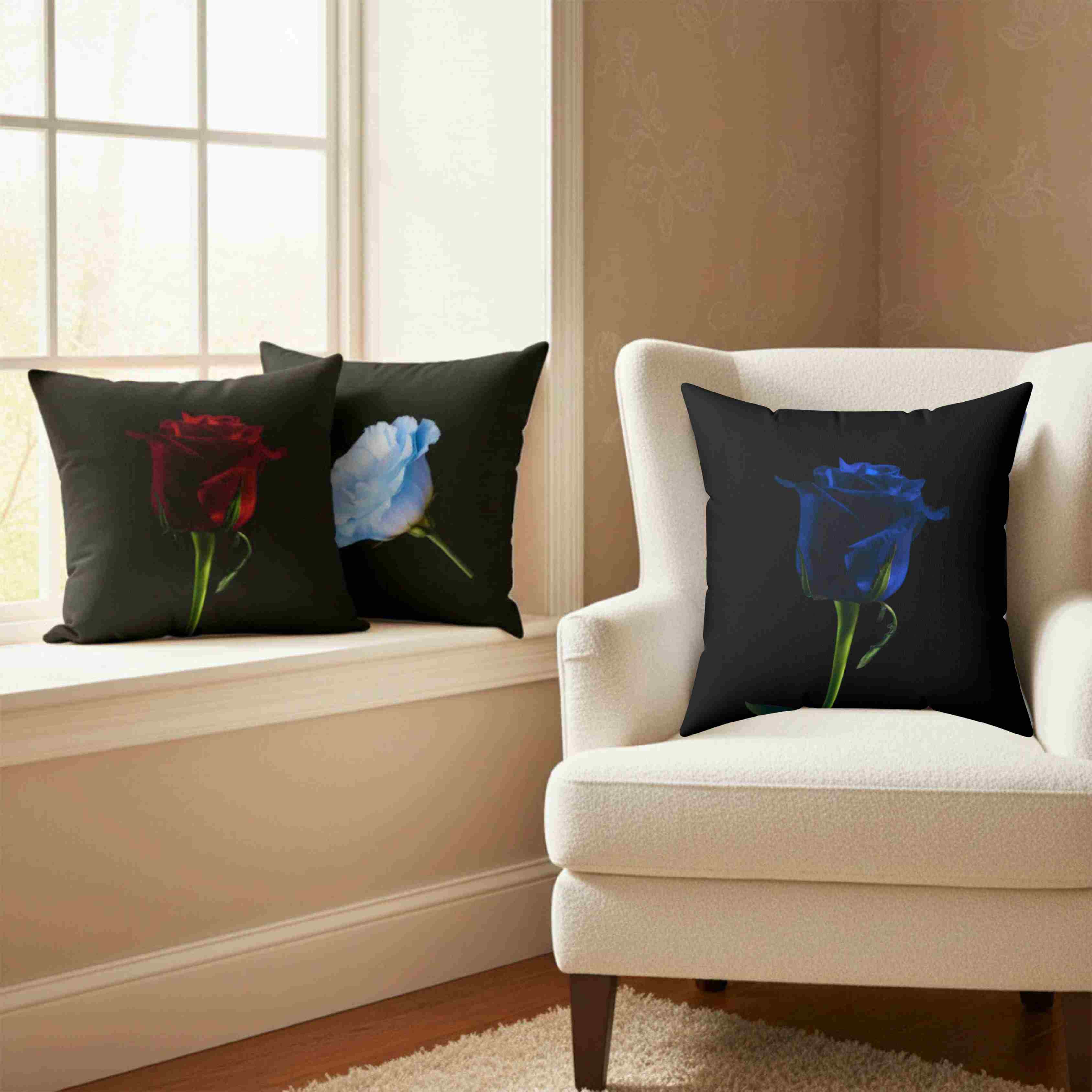 Minimalist Blue Rose Pillow — Black Accent Decorative Throw Cushion product thumbnail image