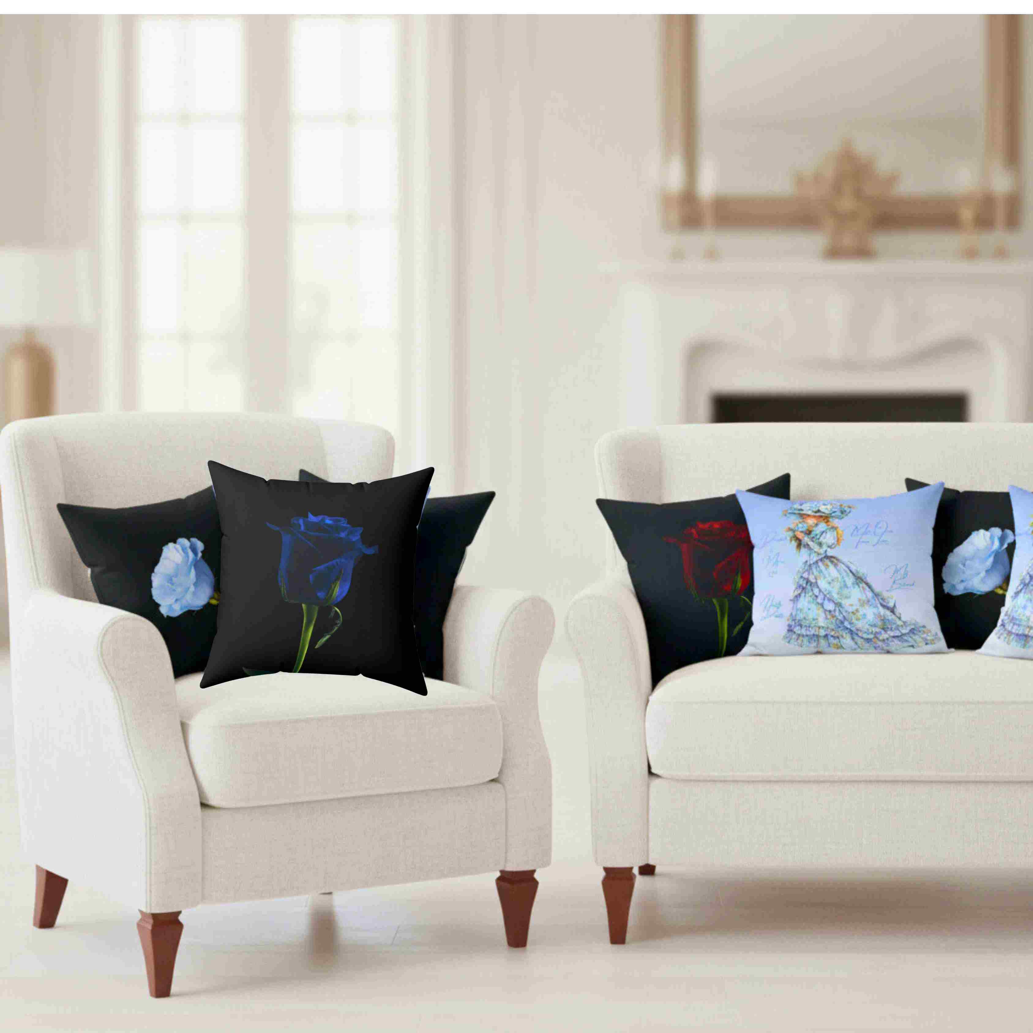 Minimalist Blue Rose Pillow — Black Accent Decorative Throw Cushion product thumbnail image