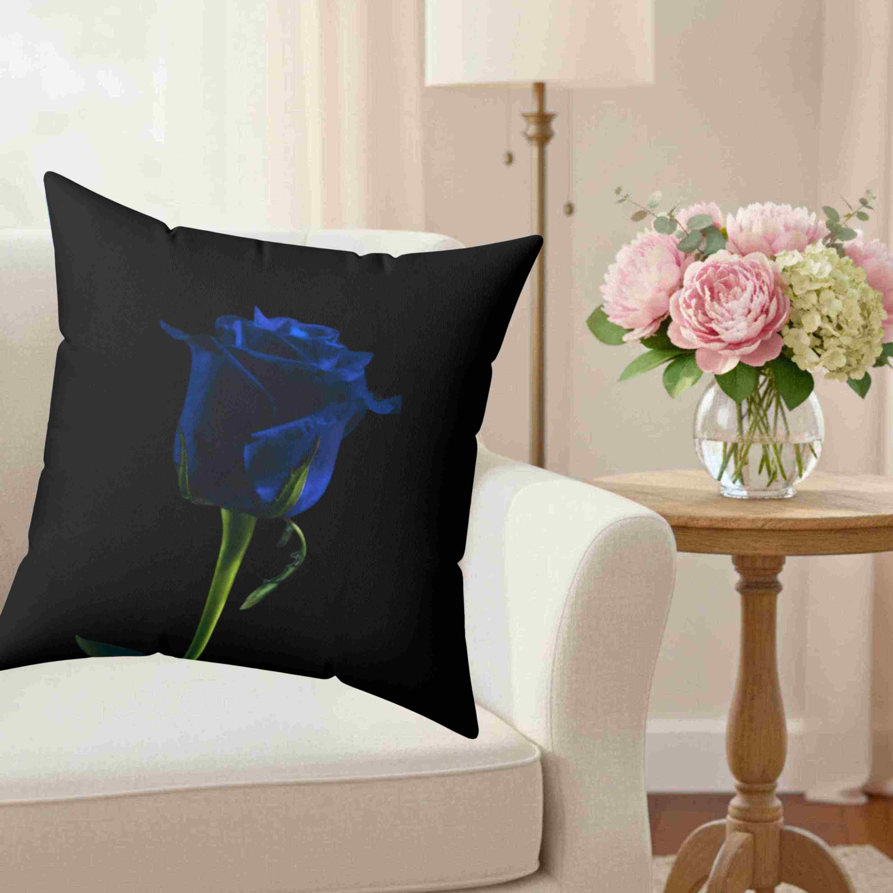 Minimalist Blue Rose Pillow — Black Accent Decorative Throw Cushion product thumbnail image