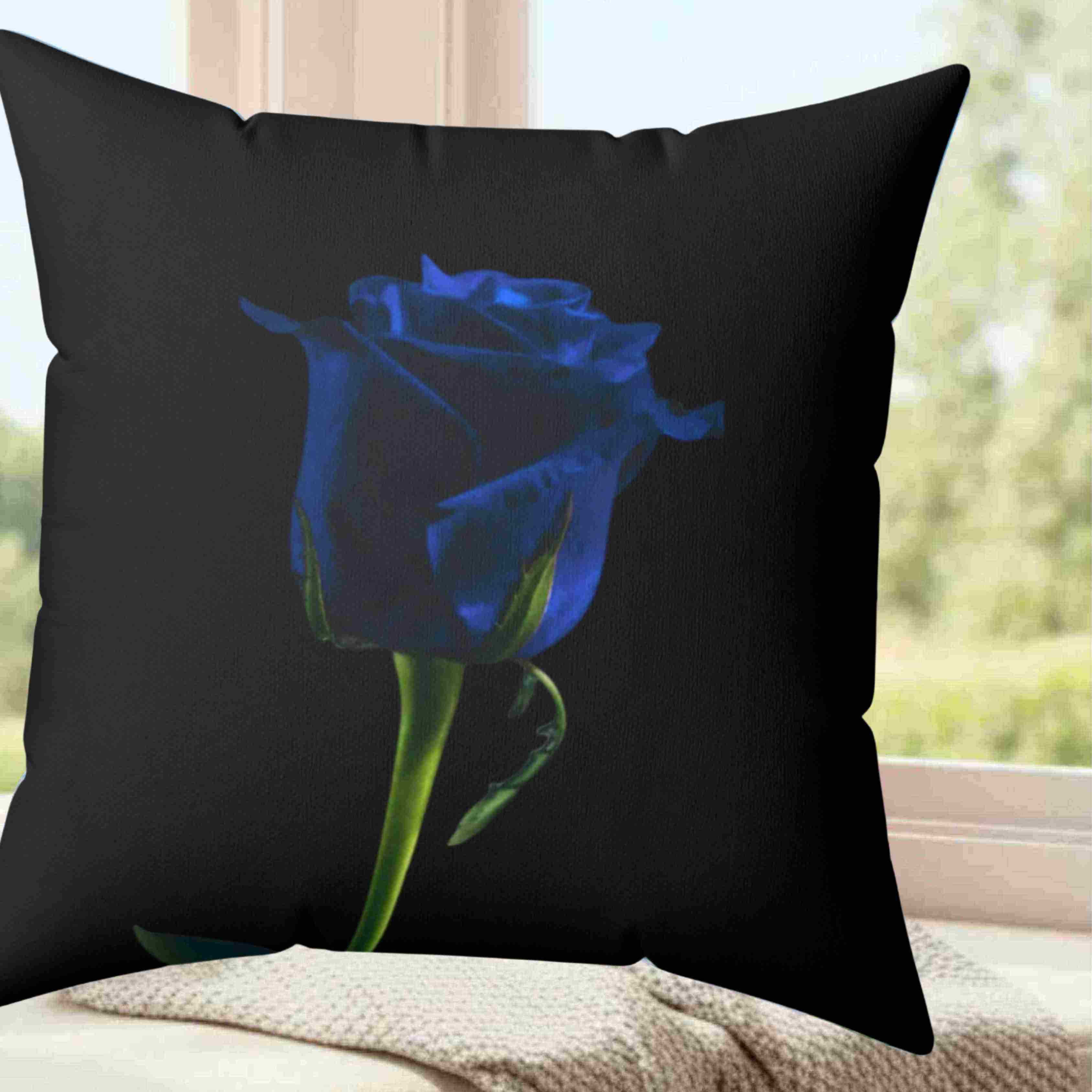 Minimalist Blue Rose Pillow — Black Accent Decorative Throw Cushion product thumbnail image Minimalist Blue Rose Pillow — Black Accent Decorative Throw Cushion product thumbnail image