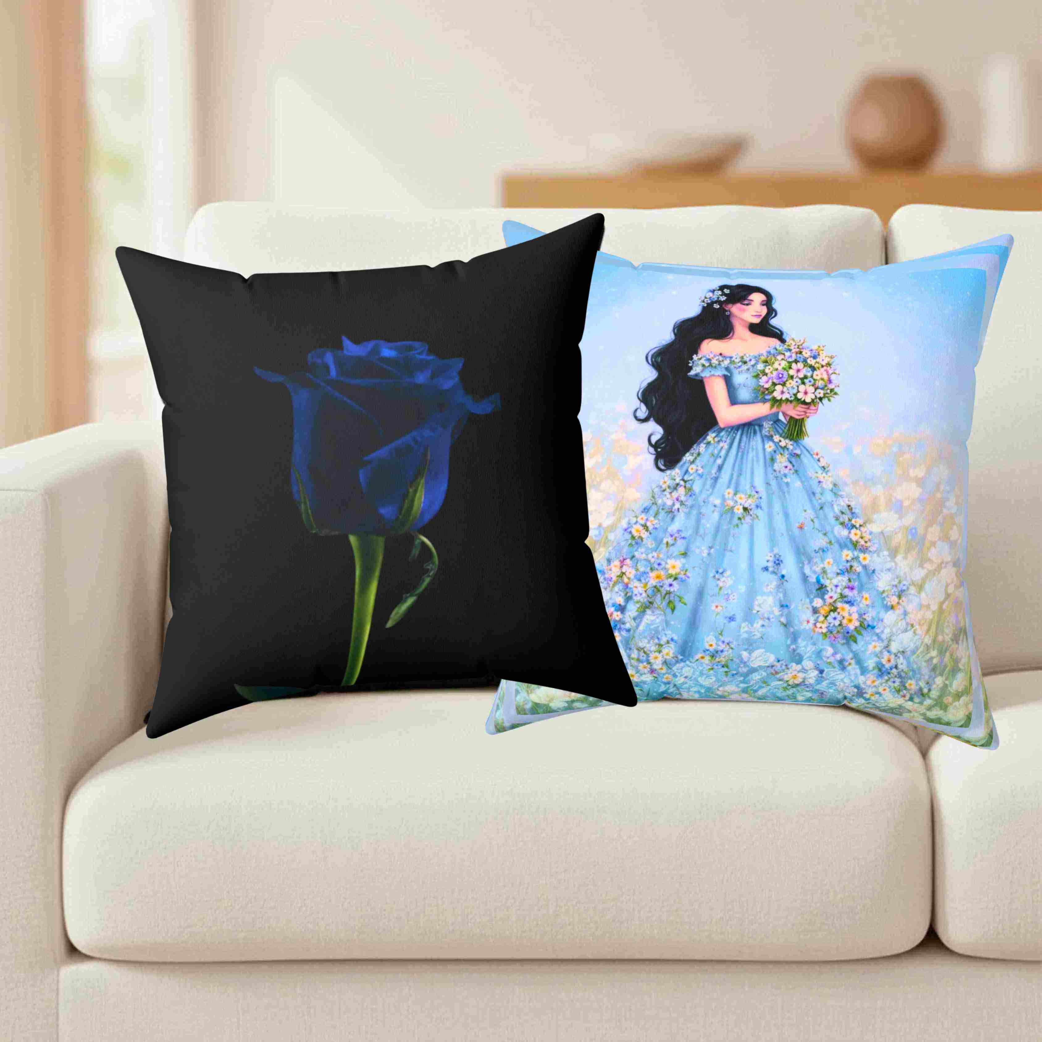 Minimalist Blue Rose Pillow — Black Accent Decorative Throw Cushion product thumbnail image Minimalist Blue Rose Pillow — Black Accent Decorative Throw Cushion product thumbnail image