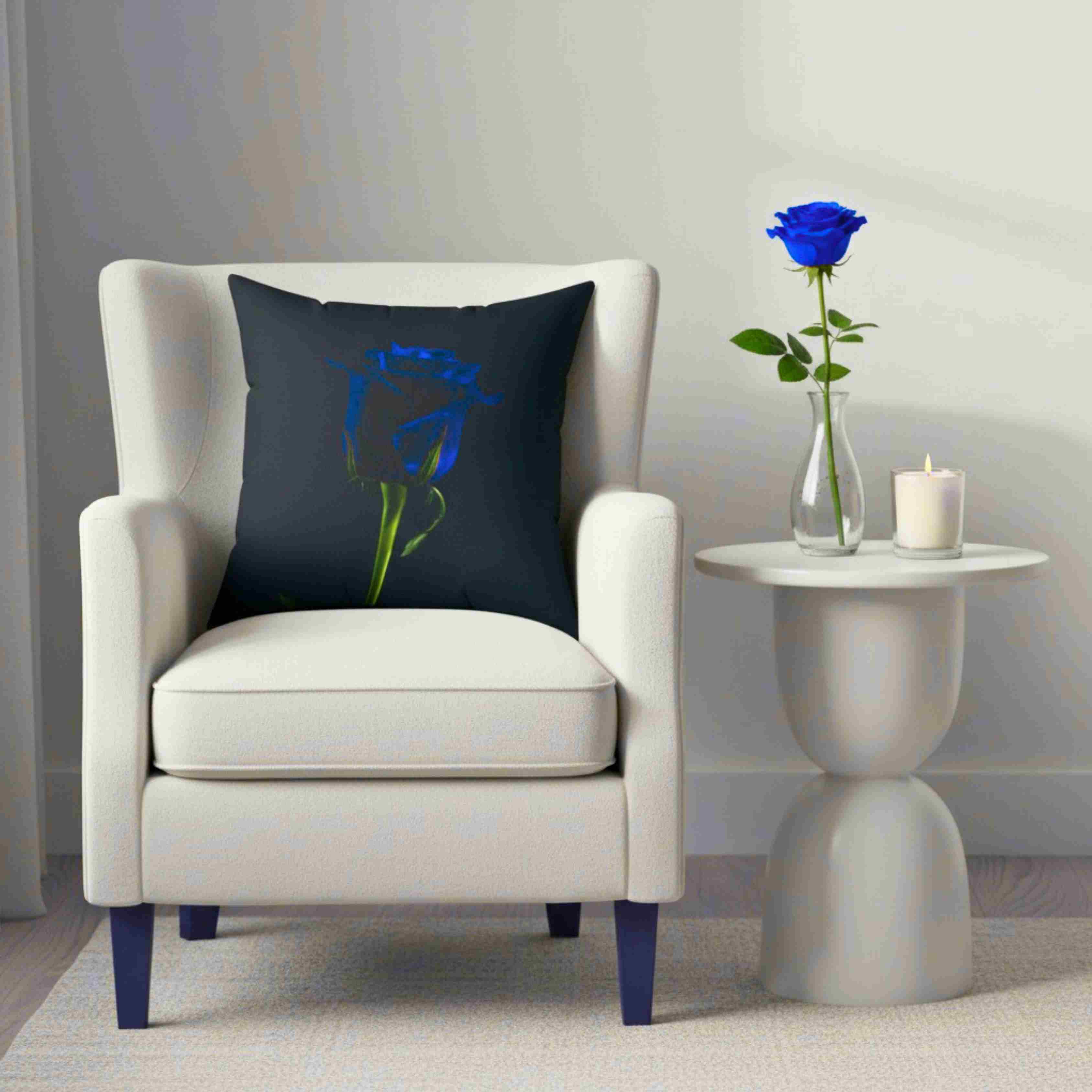 Minimalist Blue Rose Pillow — Black Accent Decorative Throw Cushion product thumbnail image