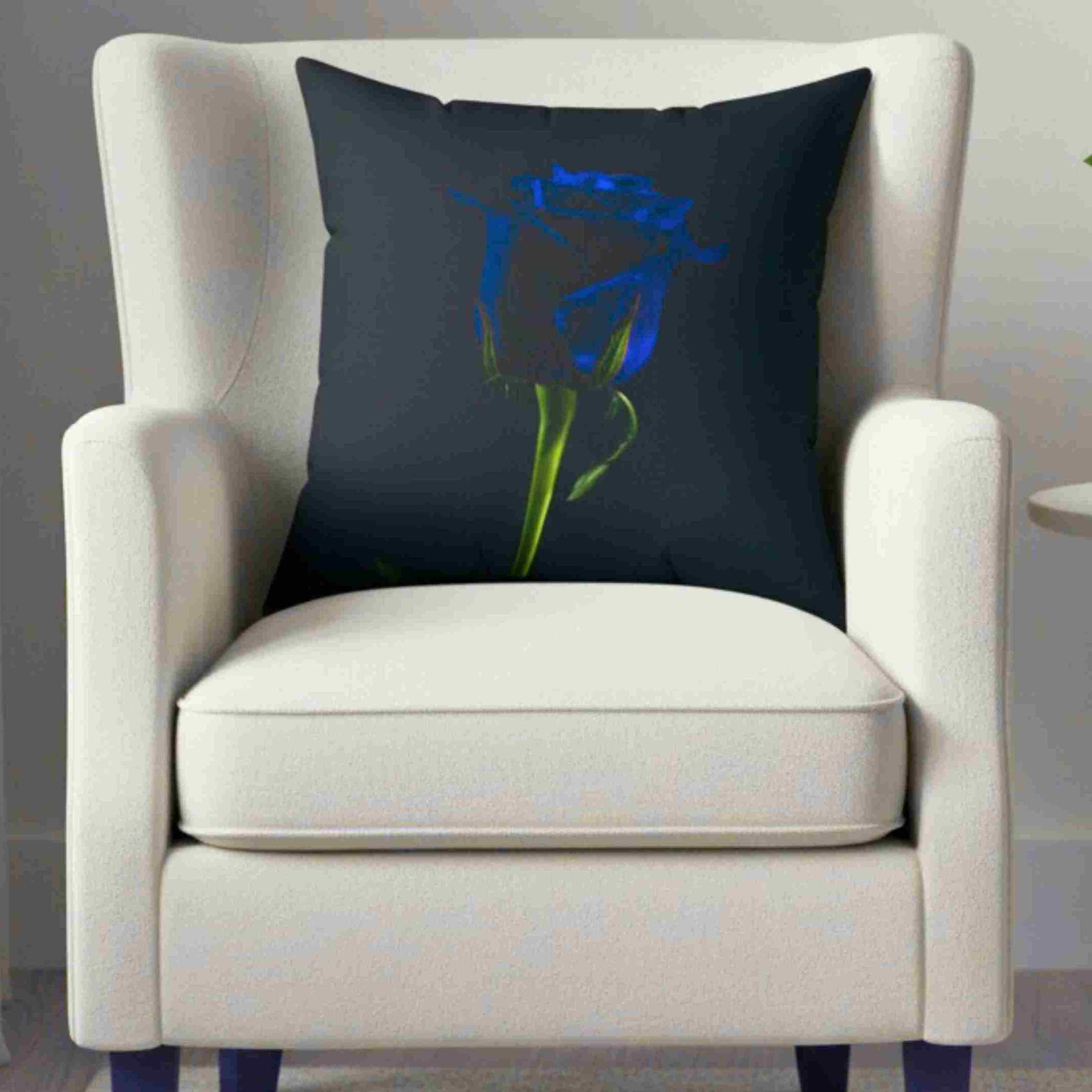Minimalist Blue Rose Pillow — Black Accent Decorative Throw Cushion product thumbnail image