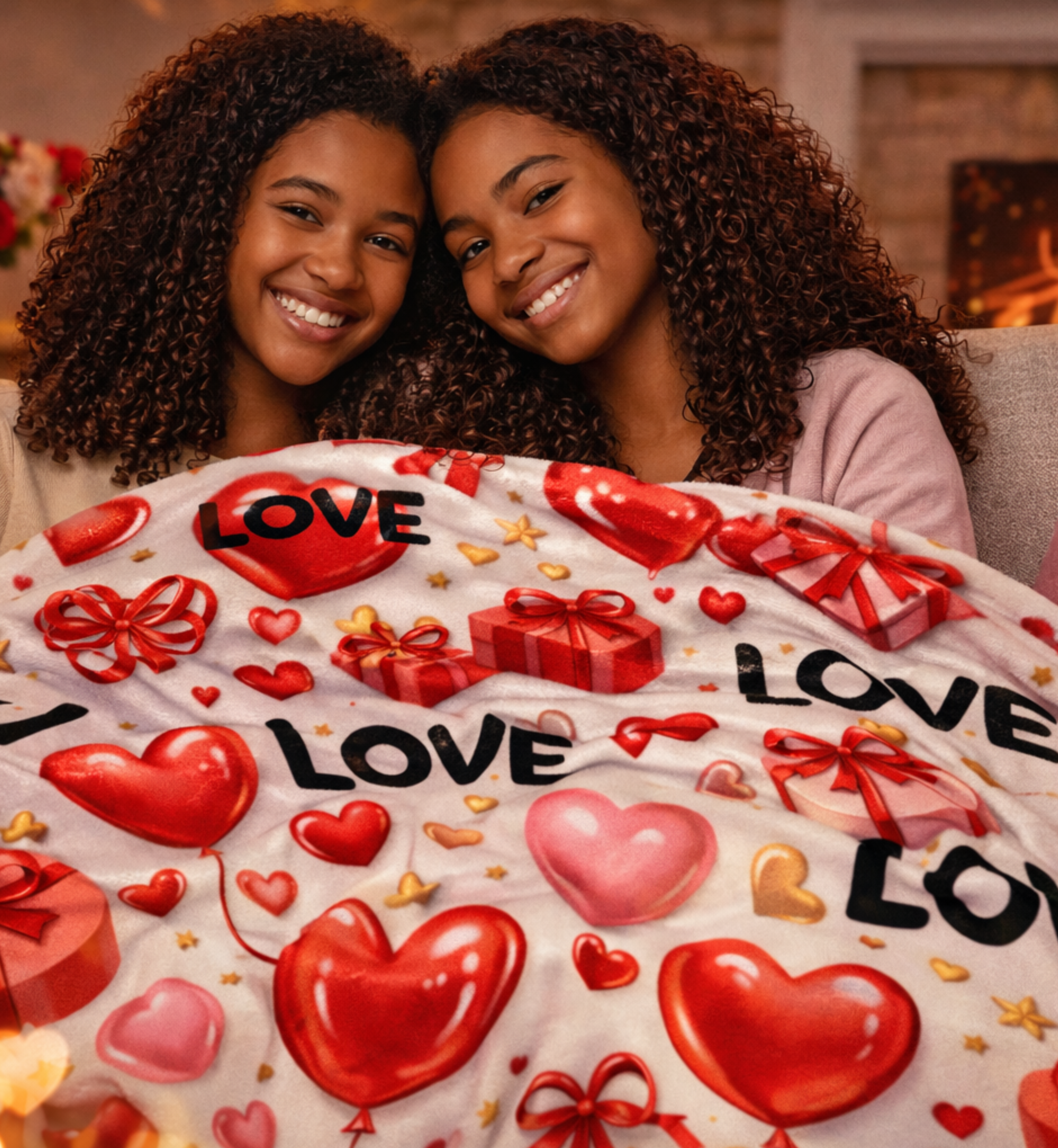 Velveteen Plush Blanket – Valentine Love Hearts Pattern