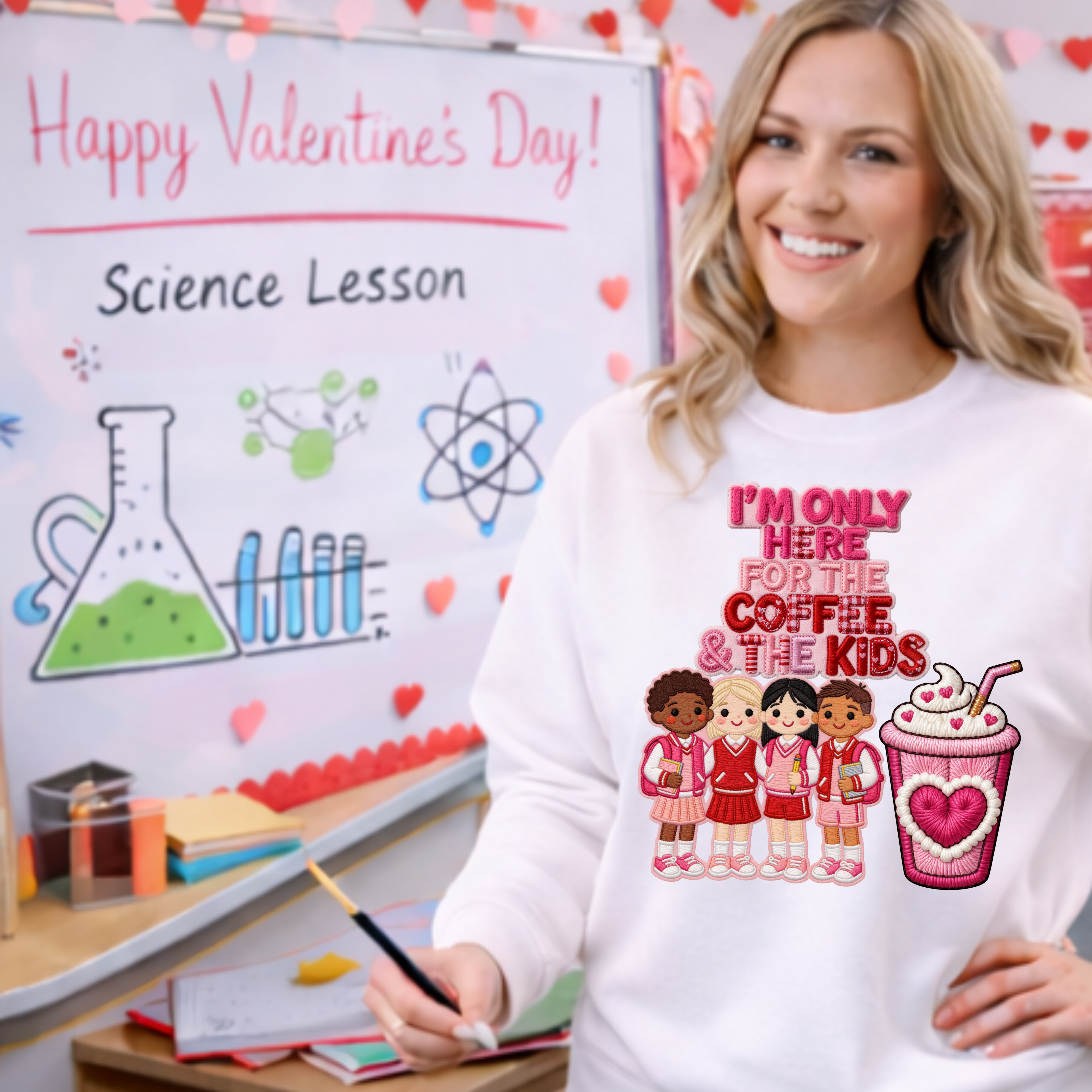 Coffee &amp; Kids Sweatshirt — Cute Teacher Graphic Crewneck product thumbnail image