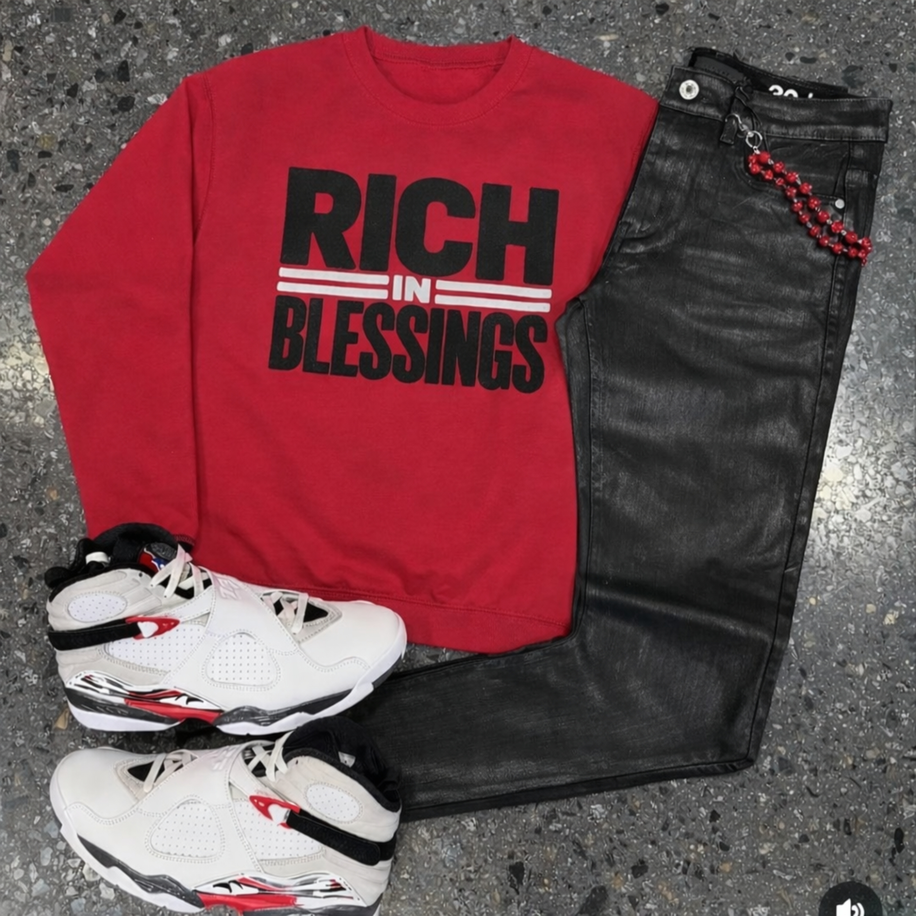 Unisex "RICH IN BLESSINGS" Fire Red/Black Sweatshirt product thumbnail image