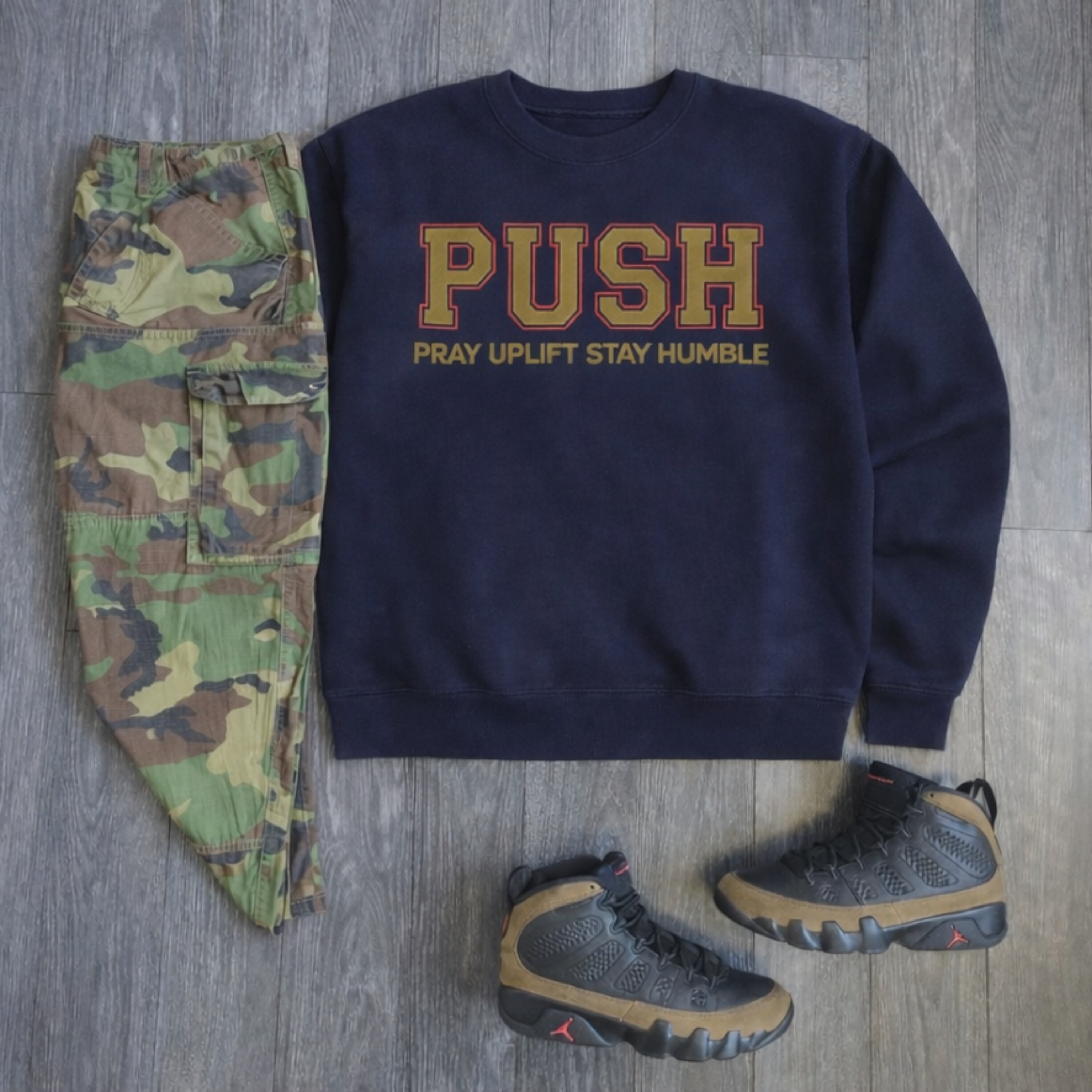 Unisex "PUSH" Light Olive/Red/Black Sweatshirt product thumbnail image Unisex "PUSH" Light Olive/Red/Black Sweatshirt product thumbnail image