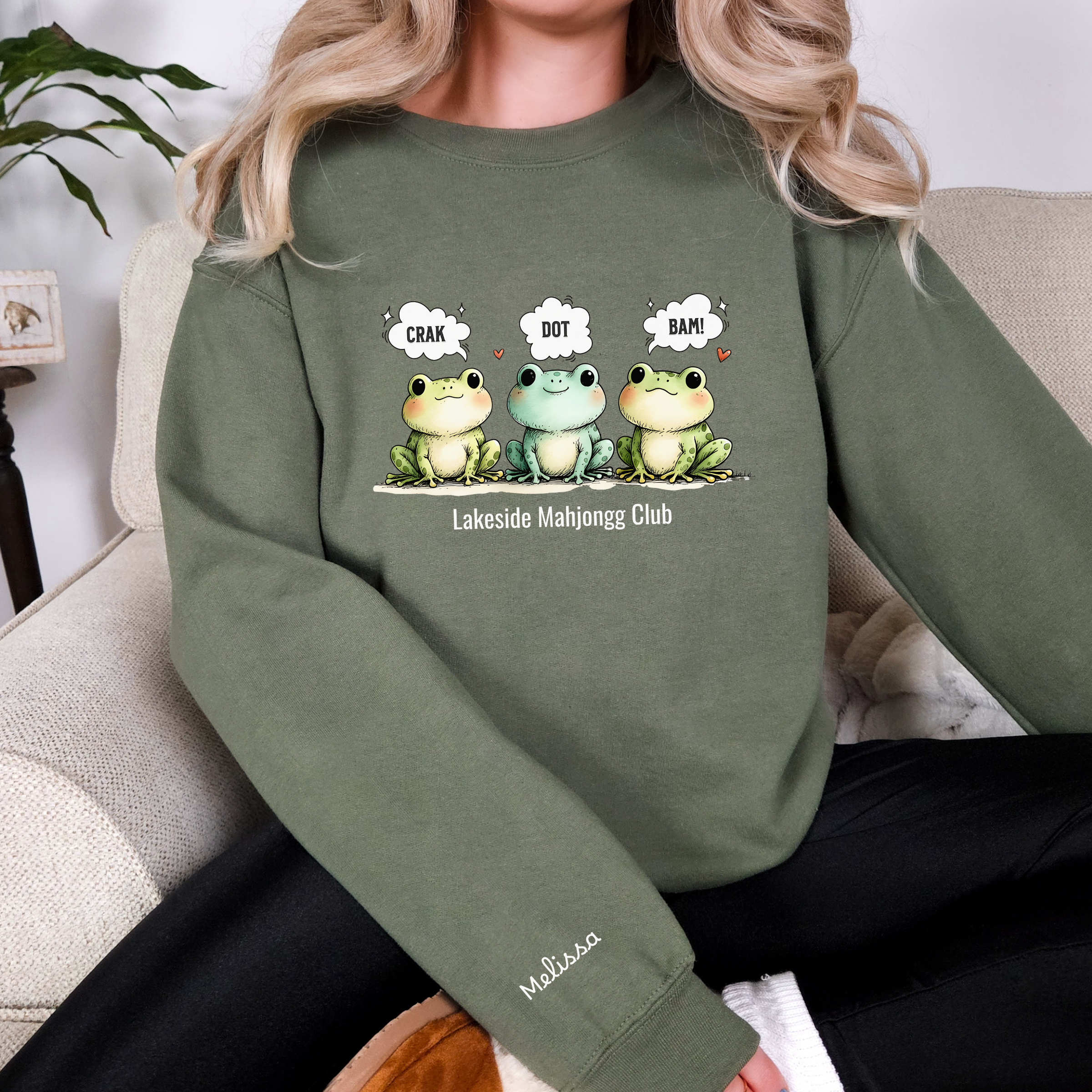 Froggy Crak Dot Bam Sweatshirt – Custom American Mahjong Club Pullover with Personalized Name on Chest and Sleeve, Unisex Heavy Blend™ Crewneck Gildan 18000Sweatshirt product thumbnail image