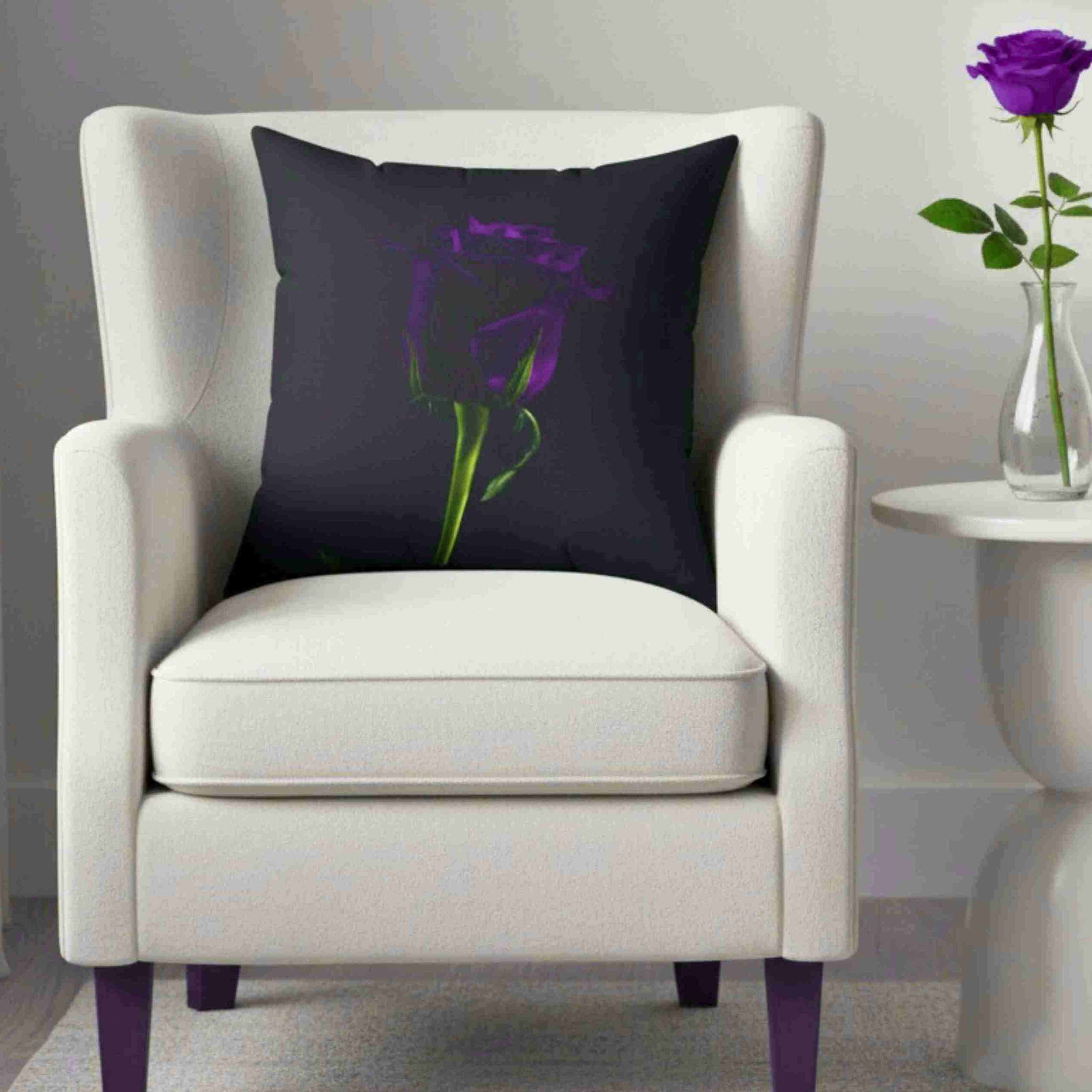 Purple Rose Pillow Spun Polyester Square Pillow | Dark Floral Home Decor Cushion product thumbnail image