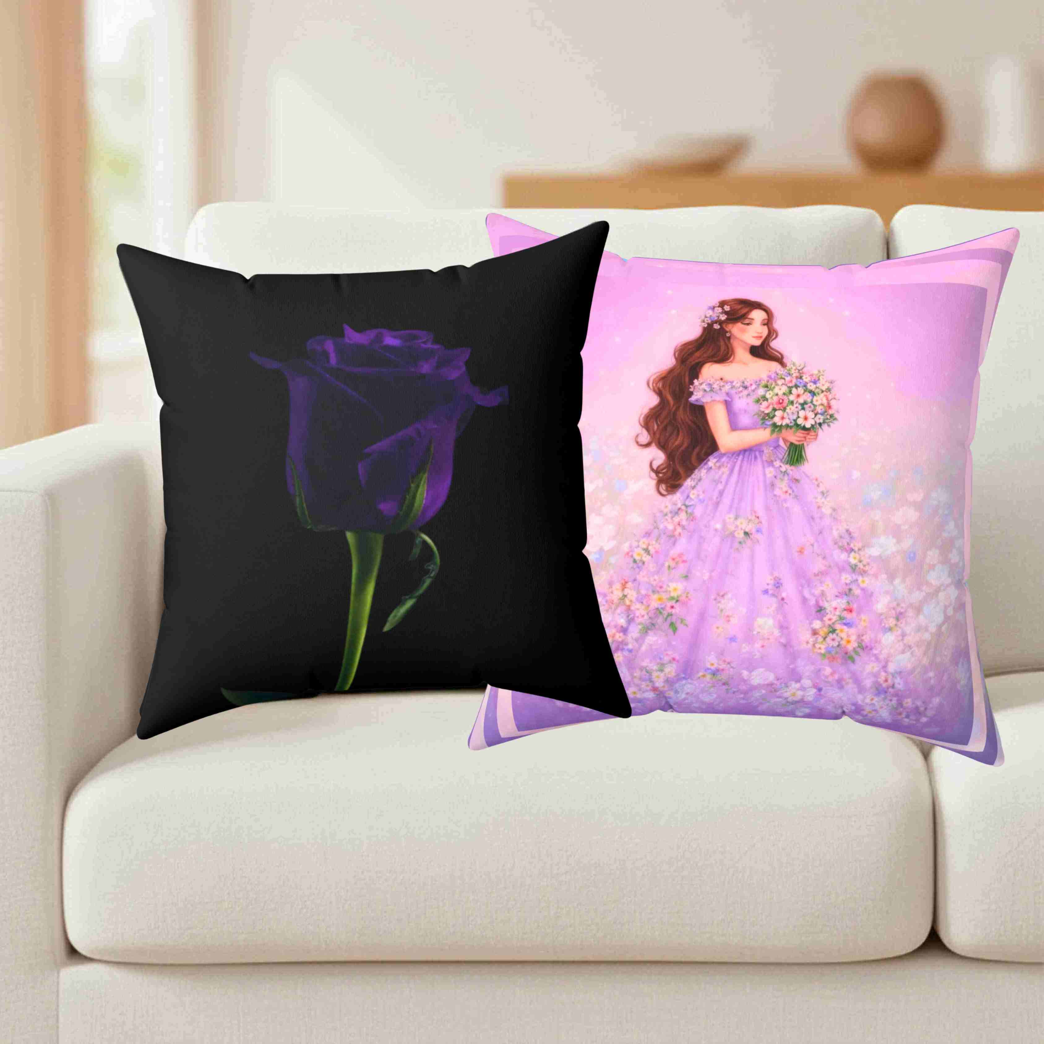 Purple Rose Pillow Spun Polyester Square Pillow | Dark Floral Home Decor Cushion product thumbnail image Purple Rose Pillow Spun Polyester Square Pillow | Dark Floral Home Decor Cushion product thumbnail image