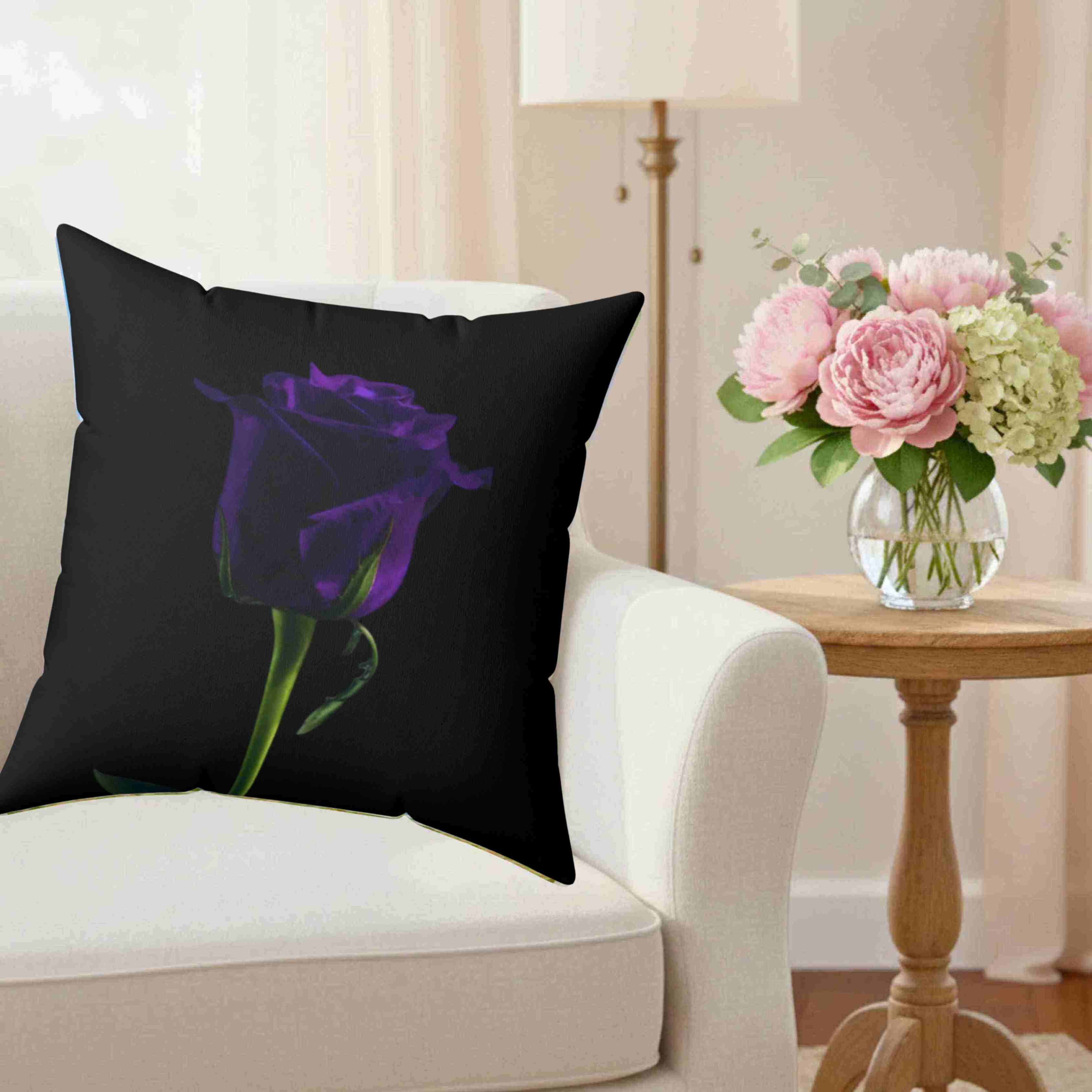Purple Rose Pillow Spun Polyester Square Pillow | Dark Floral Home Decor Cushion product thumbnail image