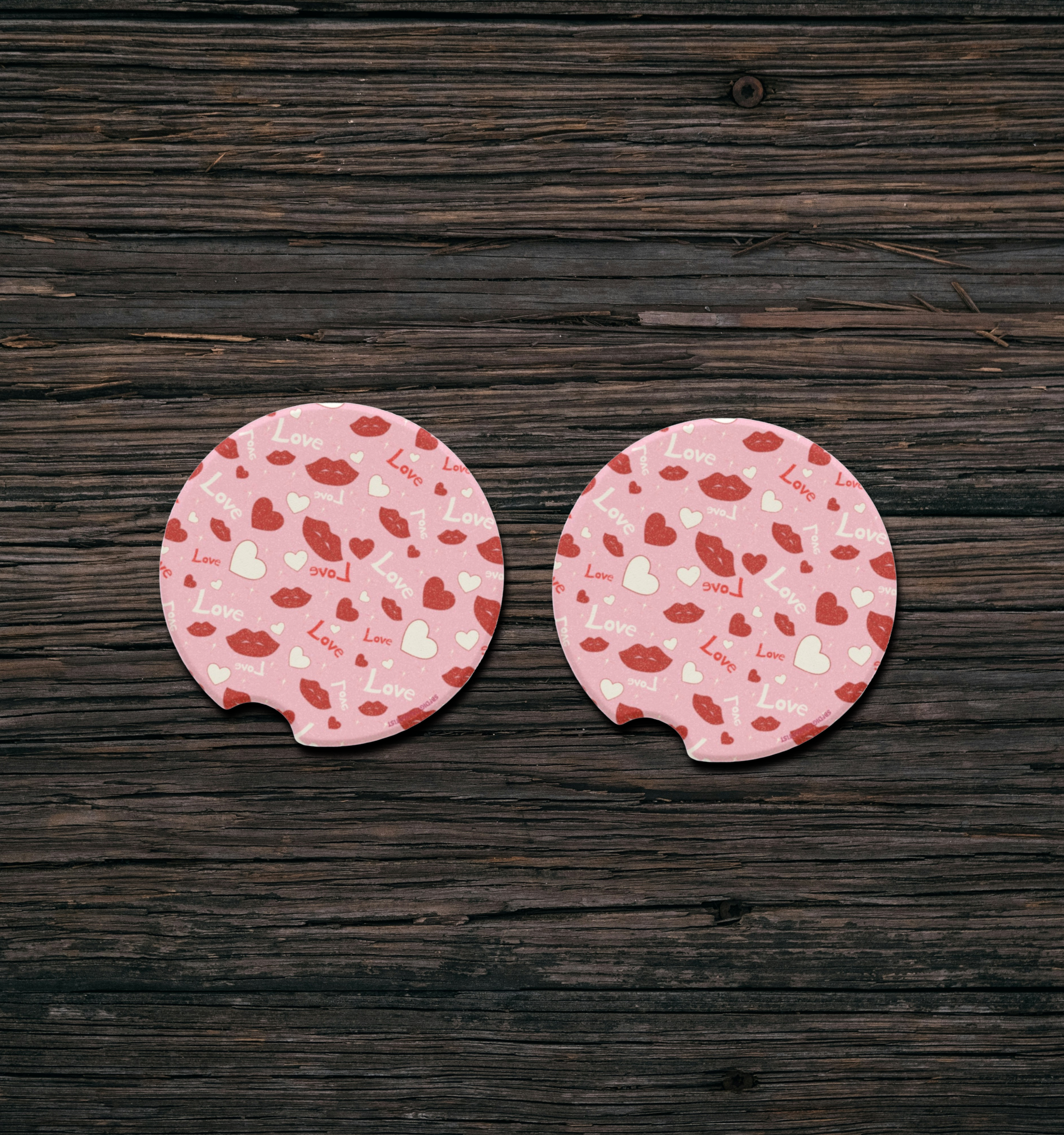 Car Coaster — Pink Valentine Love Hearts &amp; Lips Drink Holder product thumbnail image