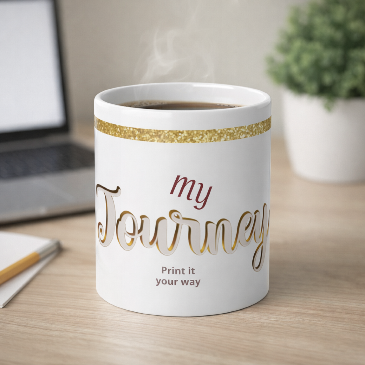 My Journey Gold-Trim Jumbo Mug (20oz) — Personalized Travel Coffee Cup product thumbnail image My Journey Gold-Trim Jumbo Mug (20oz) — Personalized Travel Coffee Cup product thumbnail image