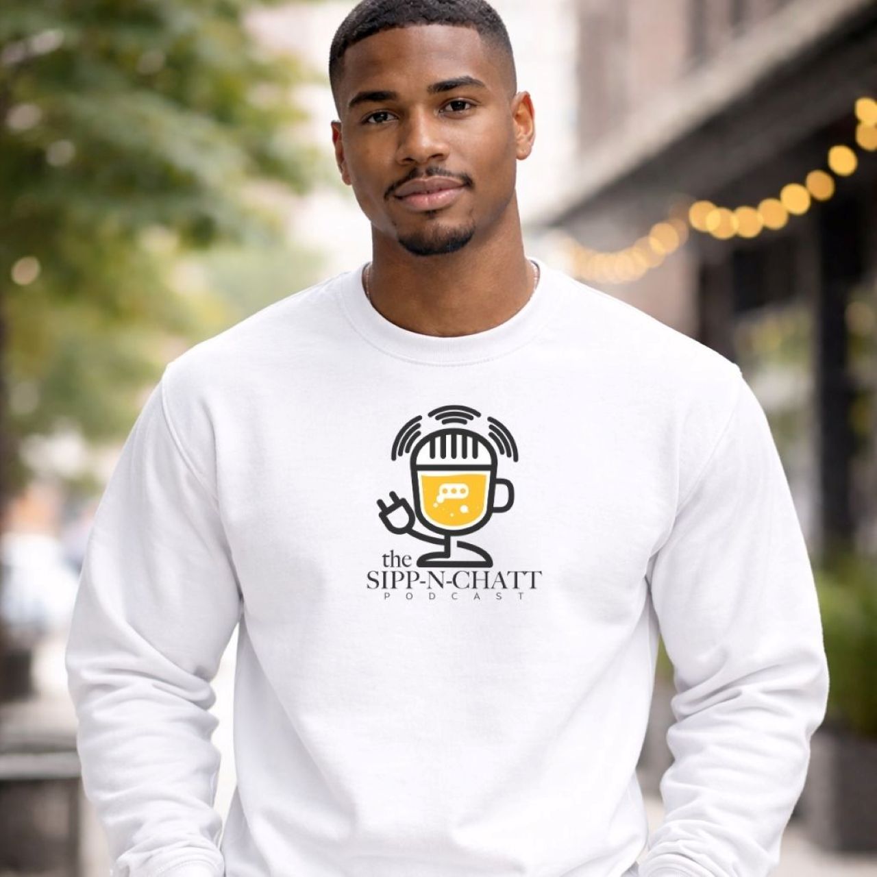 Sipp-N-Chatt-Unisex Crewneck Sweatshirt -White product thumbnail image