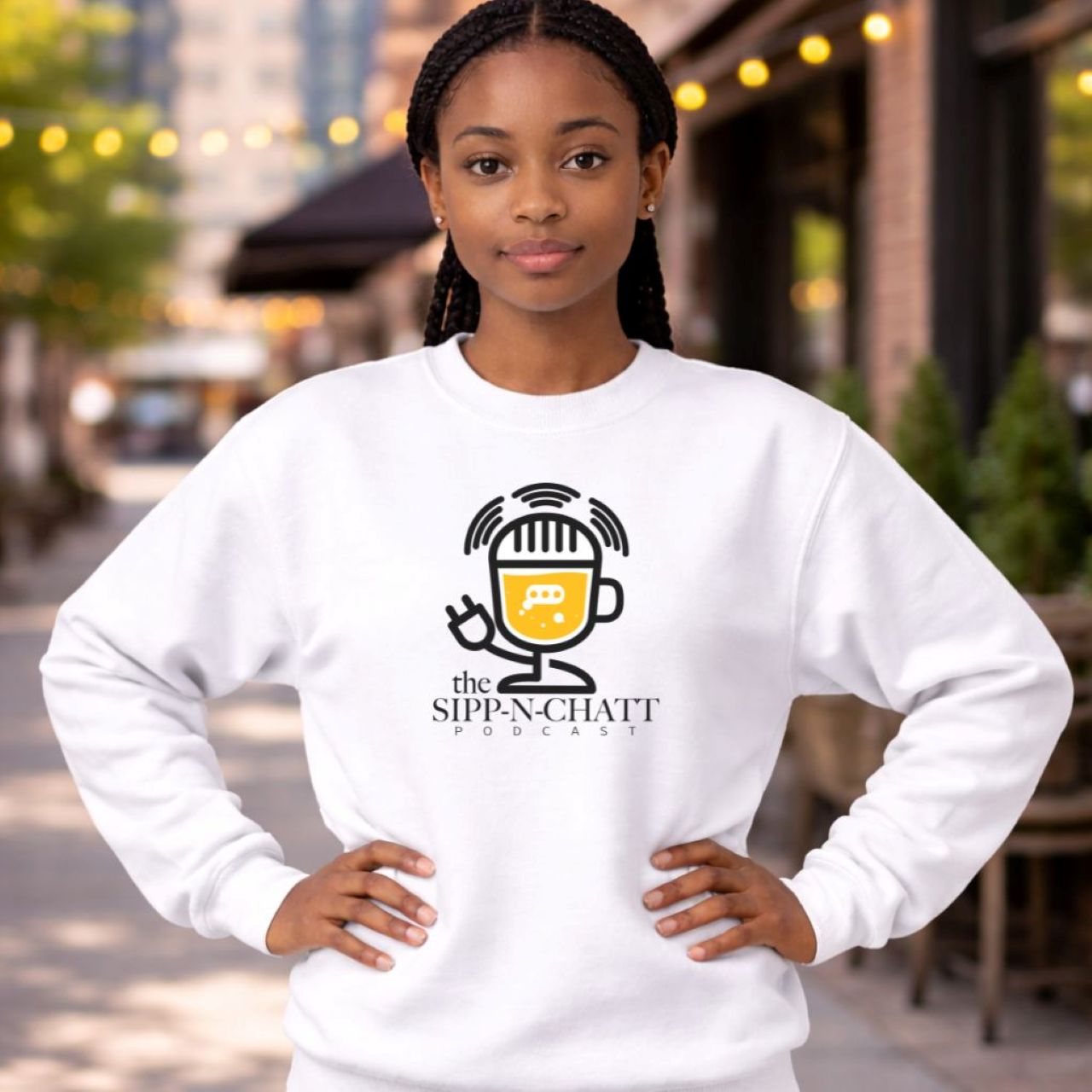 Sipp-N-Chatt-Unisex Crewneck Sweatshirt -White product thumbnail image Sipp-N-Chatt-Unisex Crewneck Sweatshirt -White product thumbnail image