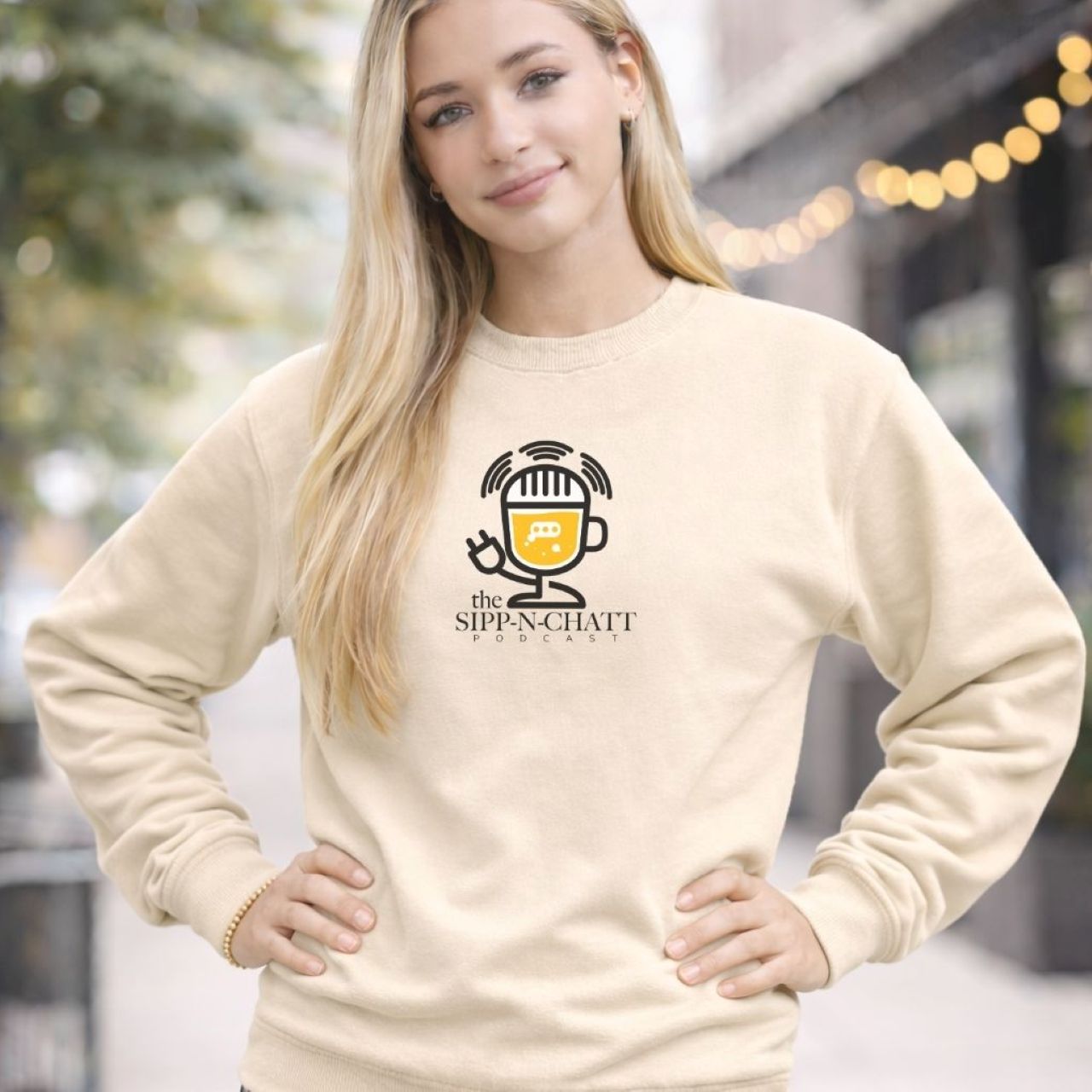 Sipp-N-Chatt-Unisex Crewneck Sweatshirt -Sand product thumbnail image