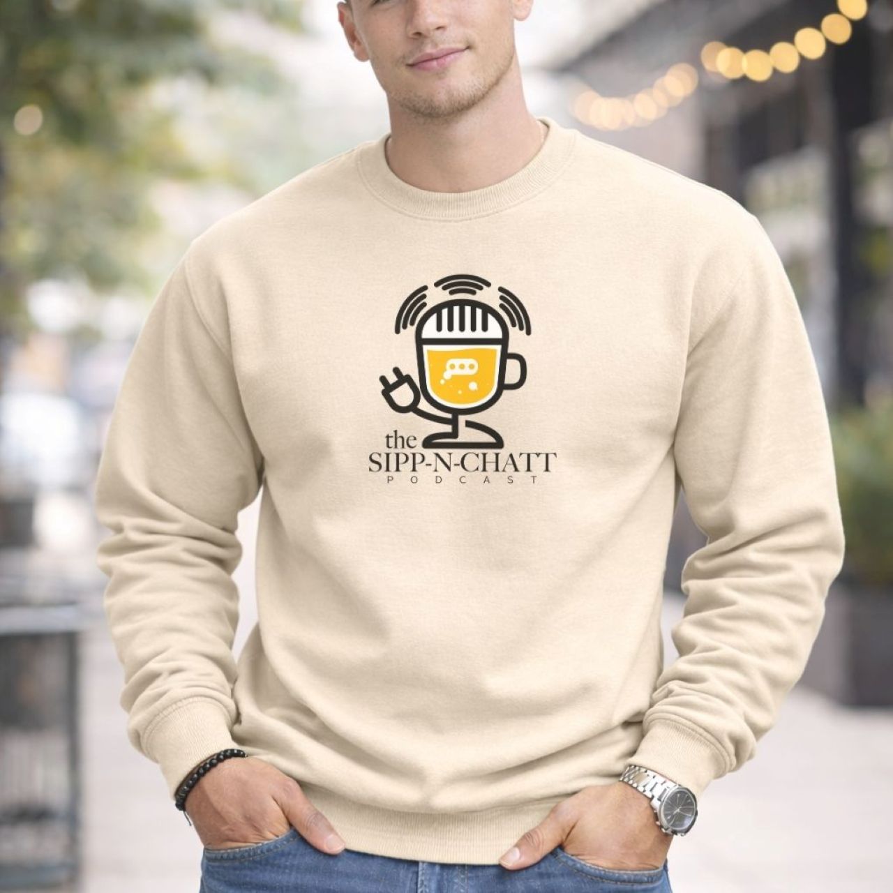 Sipp-N-Chatt-Unisex Crewneck Sweatshirt -Sand product thumbnail image Sipp-N-Chatt-Unisex Crewneck Sweatshirt -Sand product thumbnail image