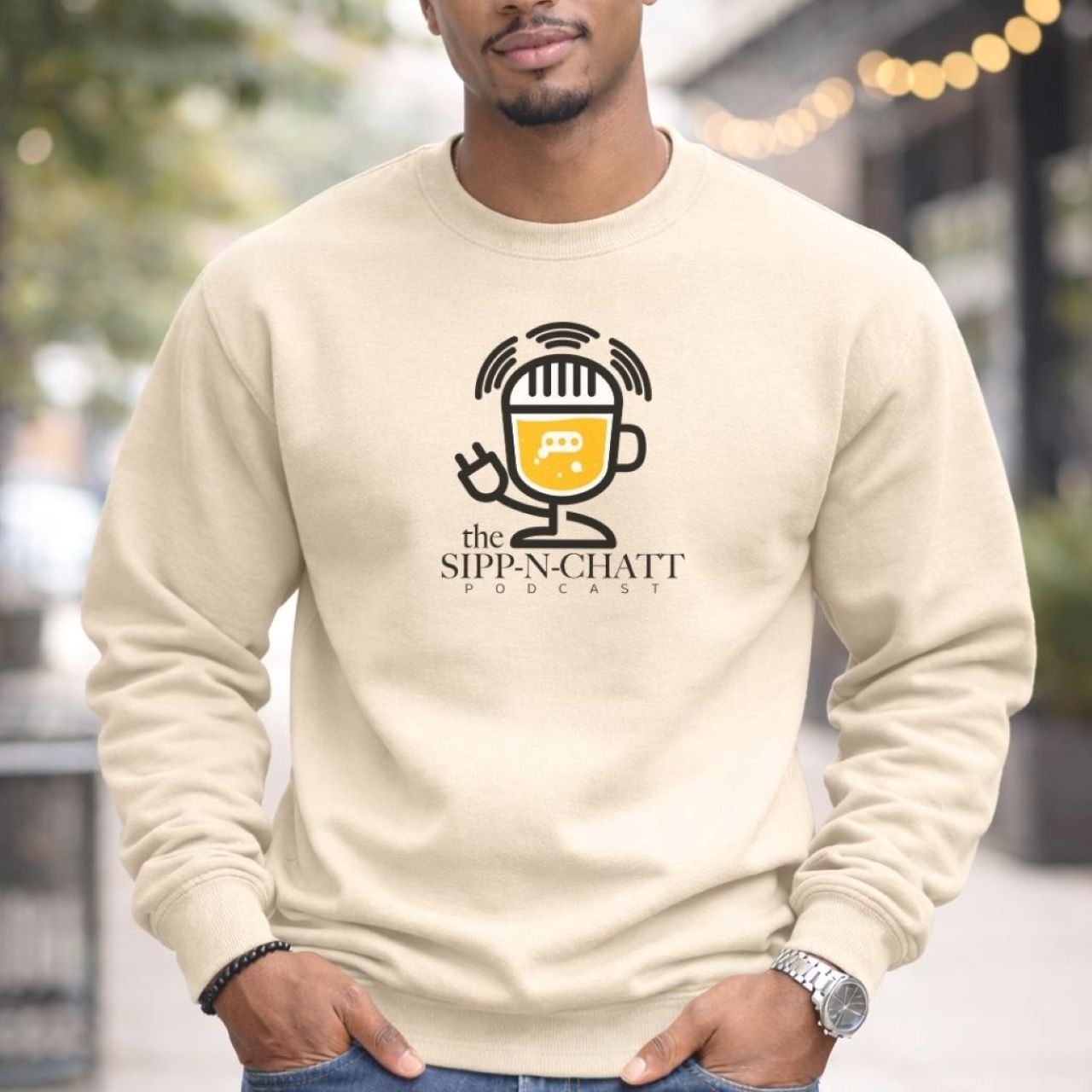 Sipp-N-Chatt-Unisex Crewneck Sweatshirt -Sand product thumbnail image Sipp-N-Chatt-Unisex Crewneck Sweatshirt -Sand product thumbnail image