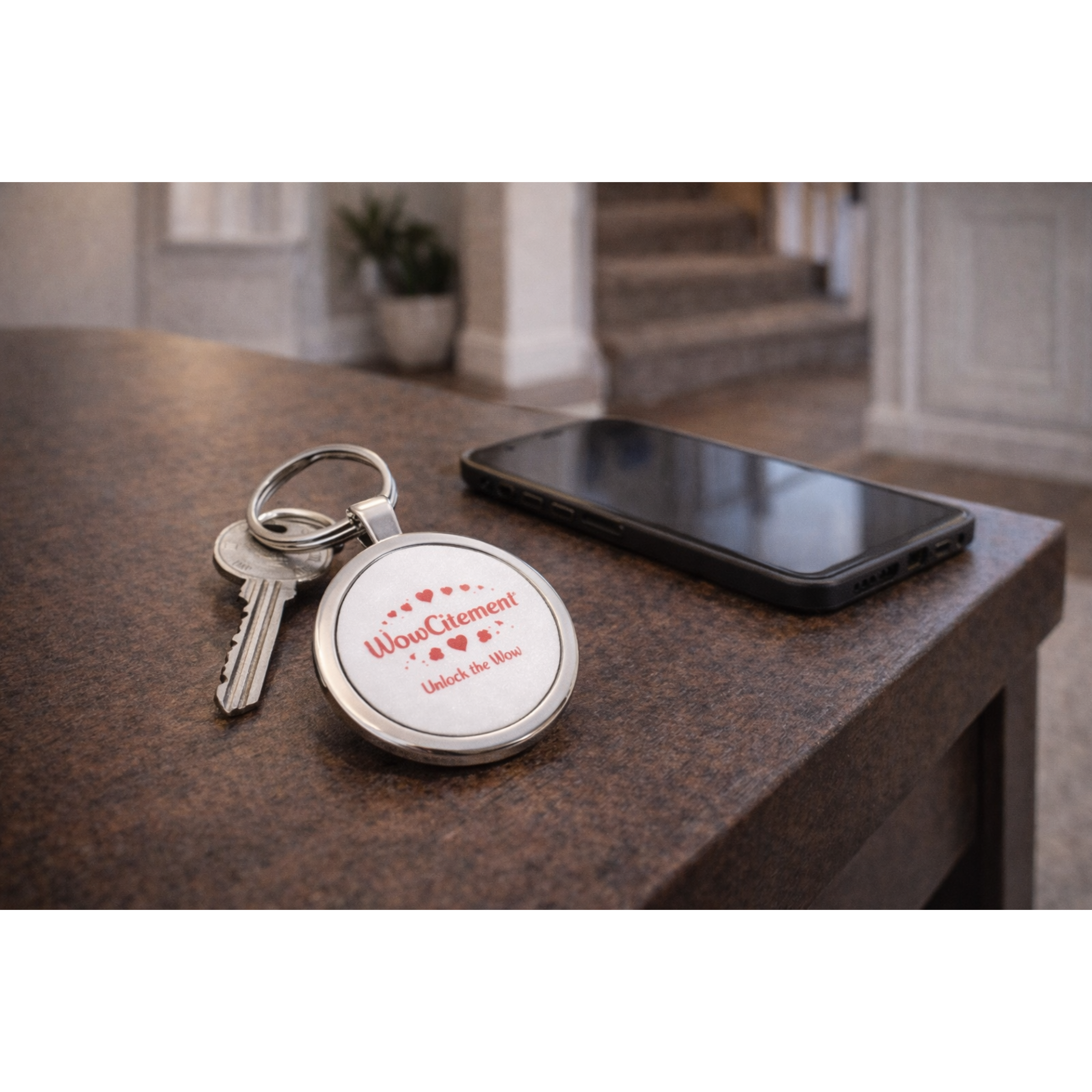 Unlock the Wow™ Round Stainless Steel Keychain — Romantic 'WowCitement' Logo Keyring product thumbnail image Unlock the Wow™ Round Stainless Steel Keychain — Romantic 'WowCitement' Logo Keyring product thumbnail image