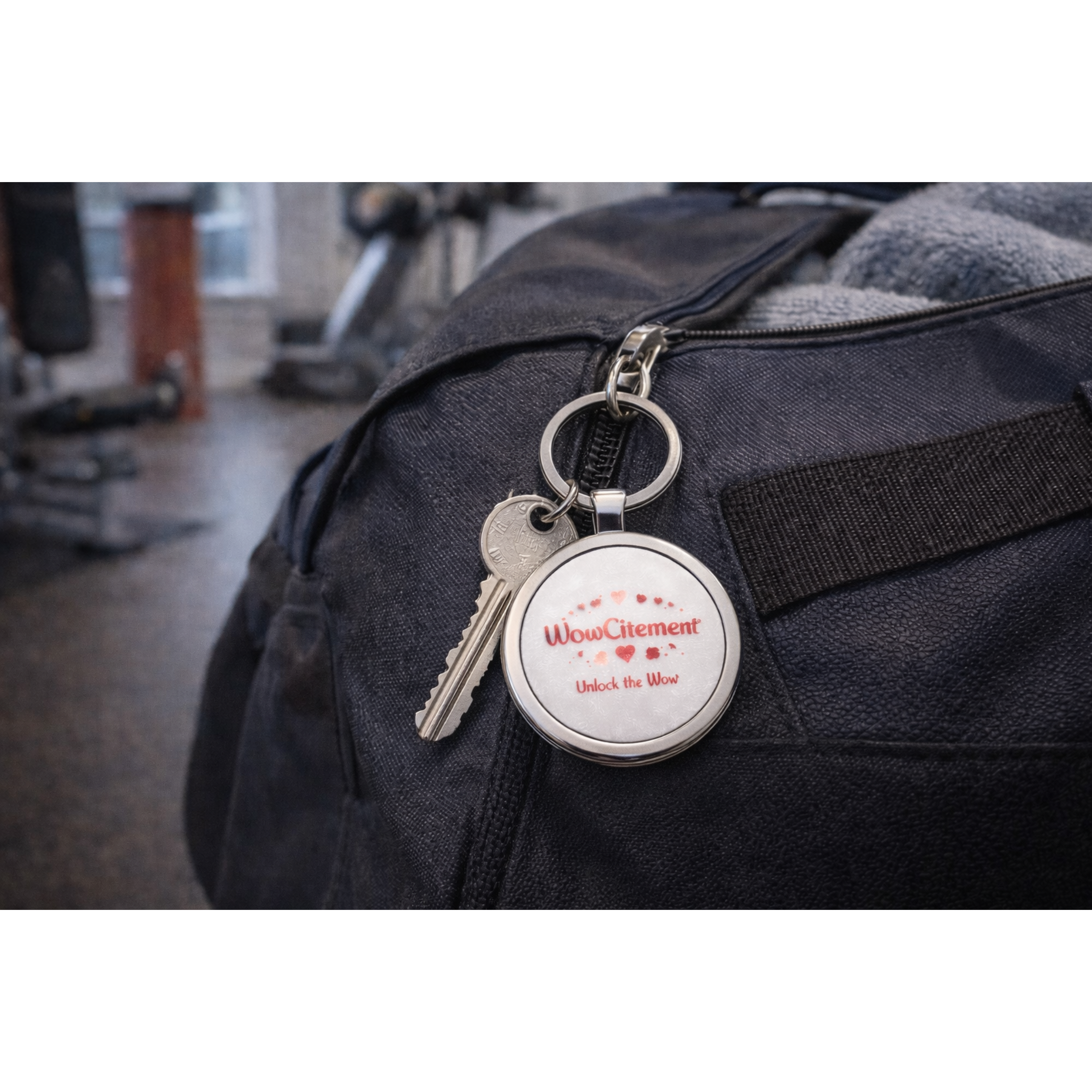 Unlock the Wow™ Round Stainless Steel Keychain — Romantic 'WowCitement' Logo Keyring  product thumbnail image