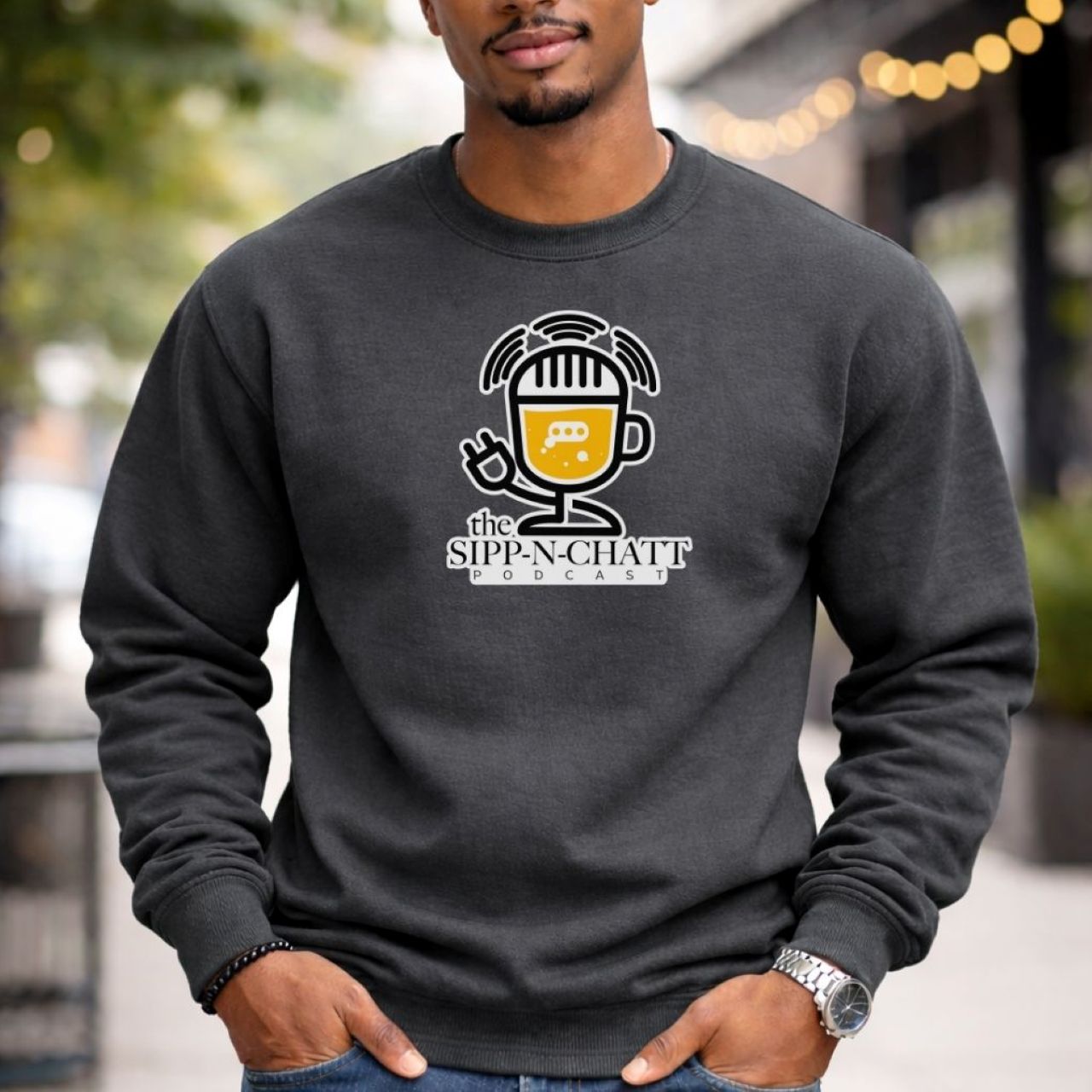 Sipp-N-Chatt-Unisex Crewneck Sweatshirt -Charcoal product thumbnail image Sipp-N-Chatt-Unisex Crewneck Sweatshirt -Charcoal product thumbnail image