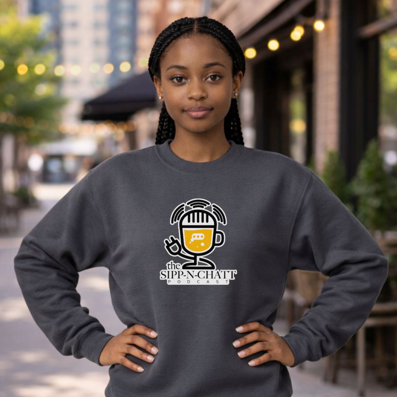 Sipp-N-Chatt-Unisex Crewneck Sweatshirt -Charcoal product thumbnail image Sipp-N-Chatt-Unisex Crewneck Sweatshirt -Charcoal product thumbnail image